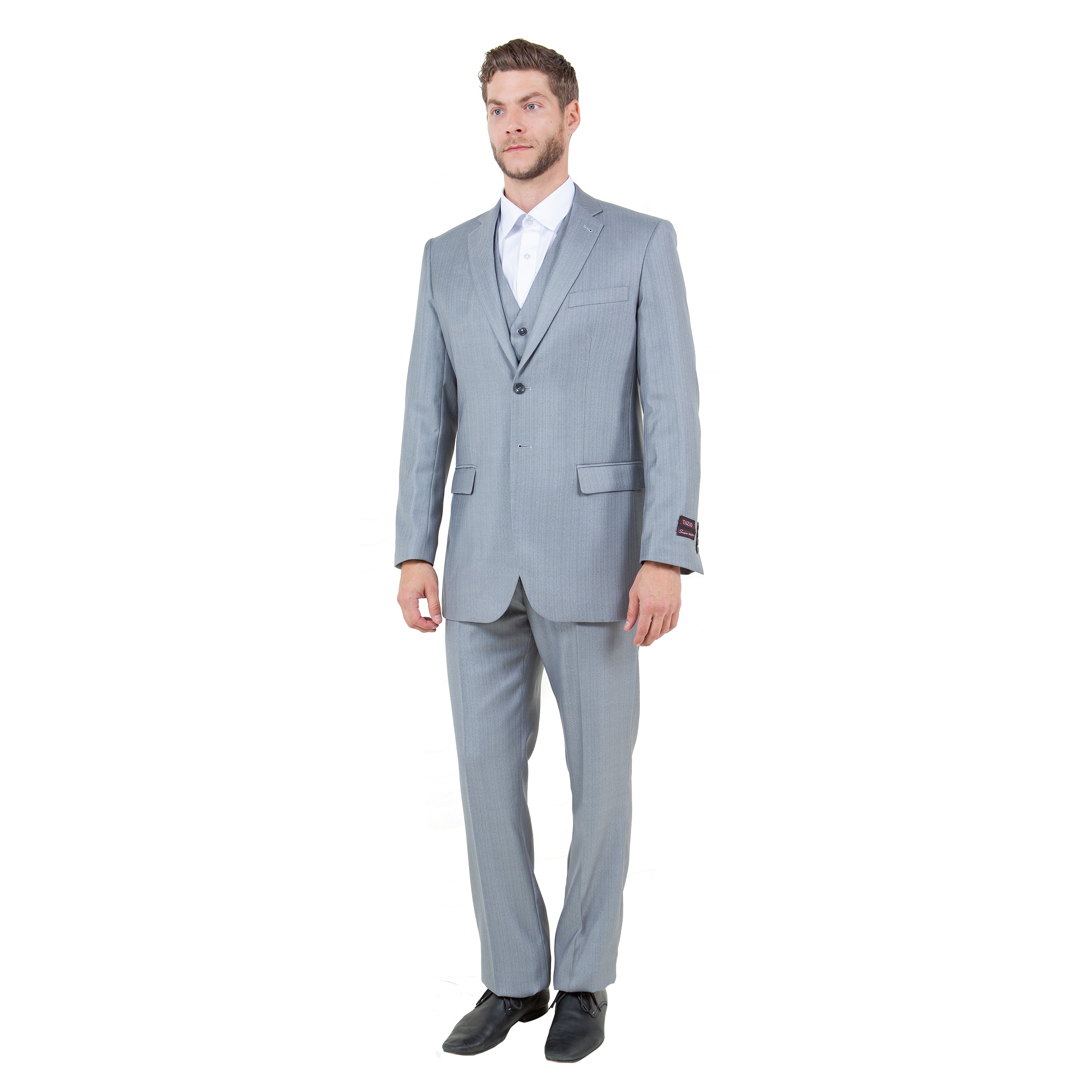 Lt. Gray Solid Shiny Sharkskin 3-PC Regular Modern Fit Suits