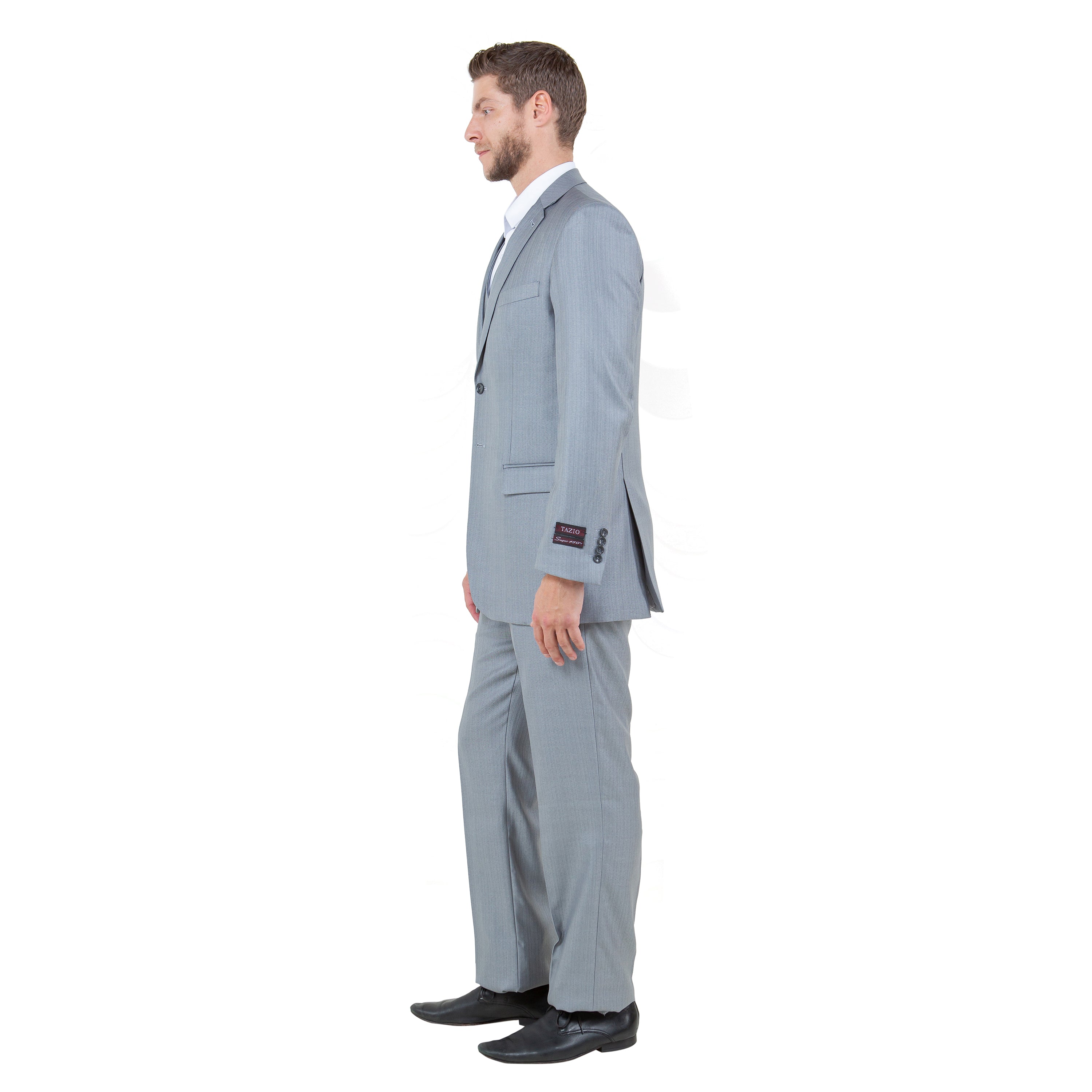 Lt. Gray Solid Shiny Sharkskin 3-PC Regular Modern Fit Suits