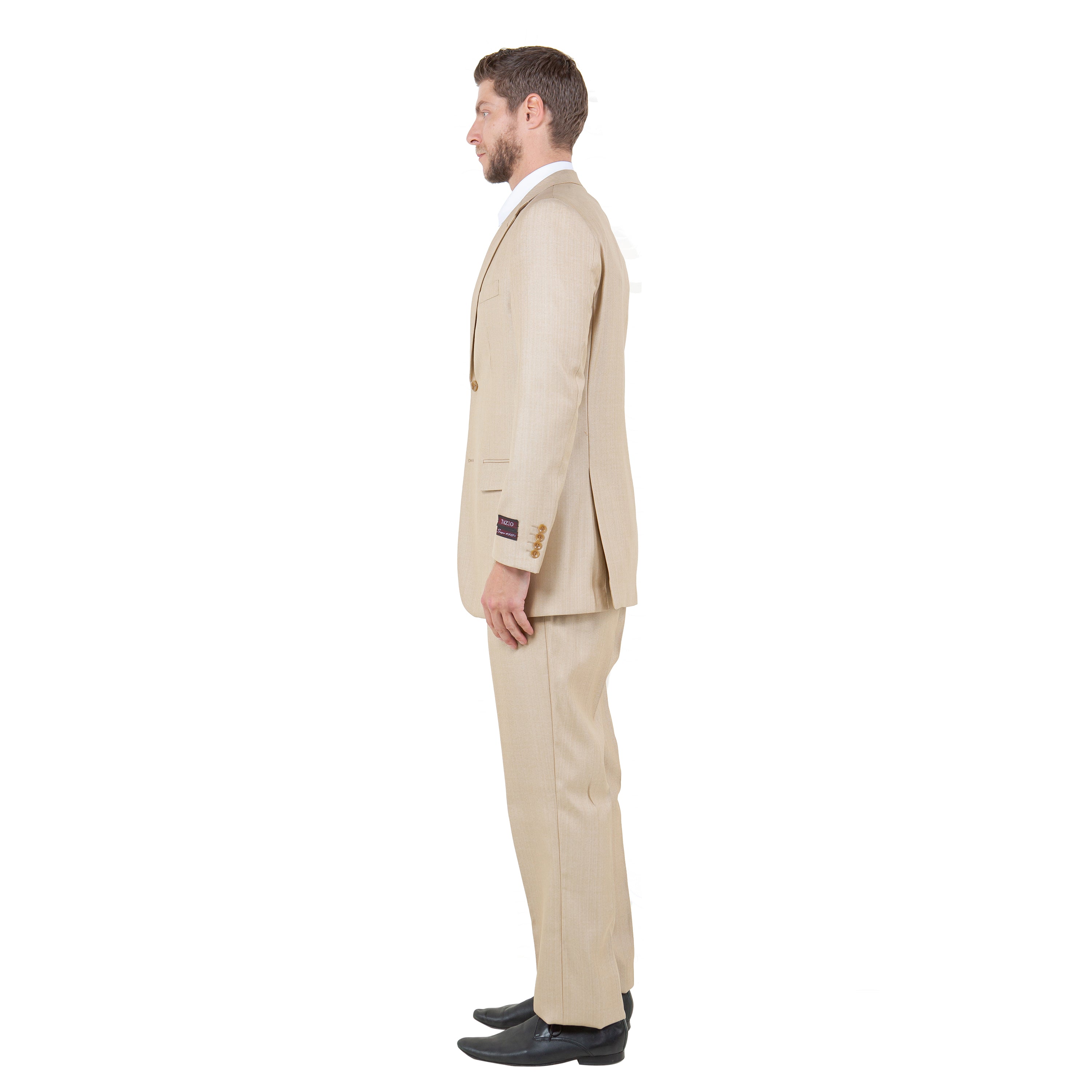 Lt. Beige Solid Shiny Sharkskin 3-PC Regular Modern Fit Suits