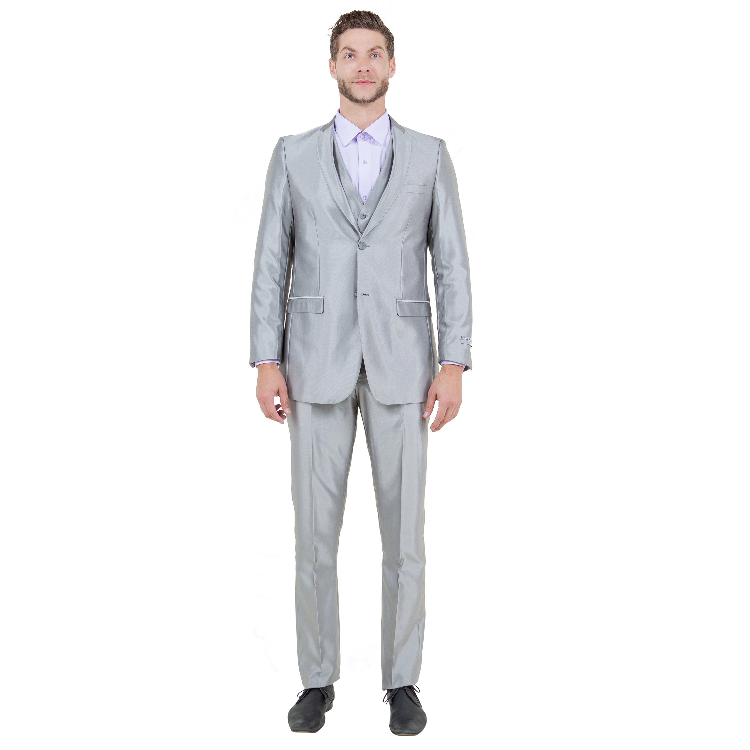 Silver Men's Sharskin Slim-Fit 3-Piece Suit