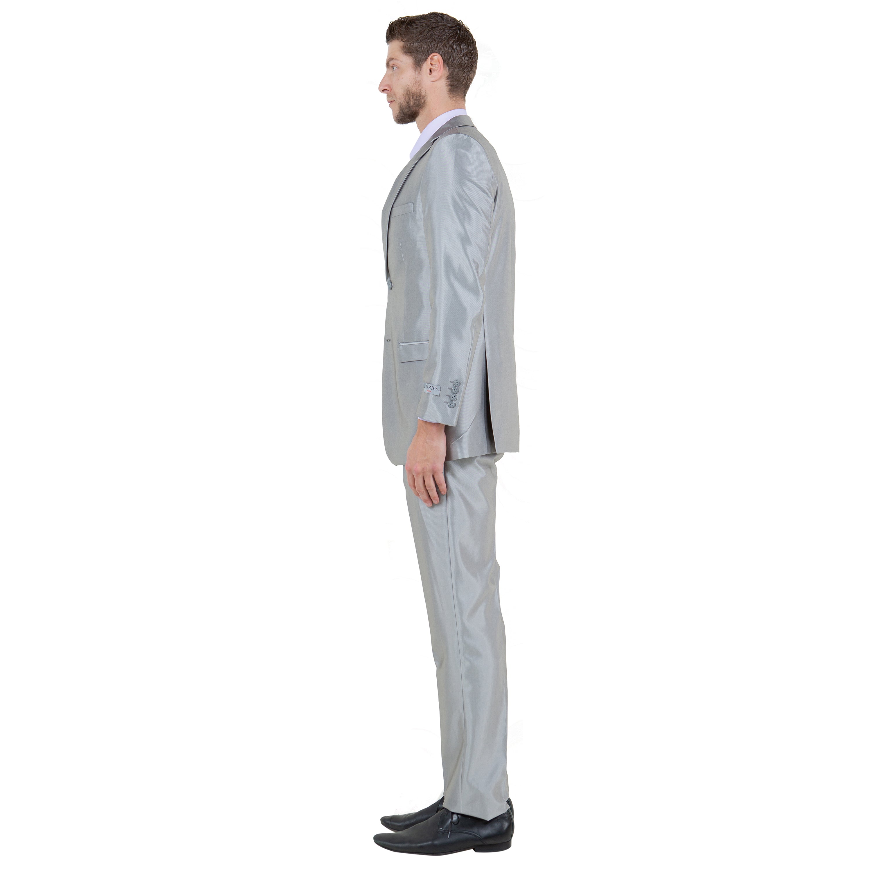 Silver Men's Sharskin Slim-Fit 3-Piece Suit