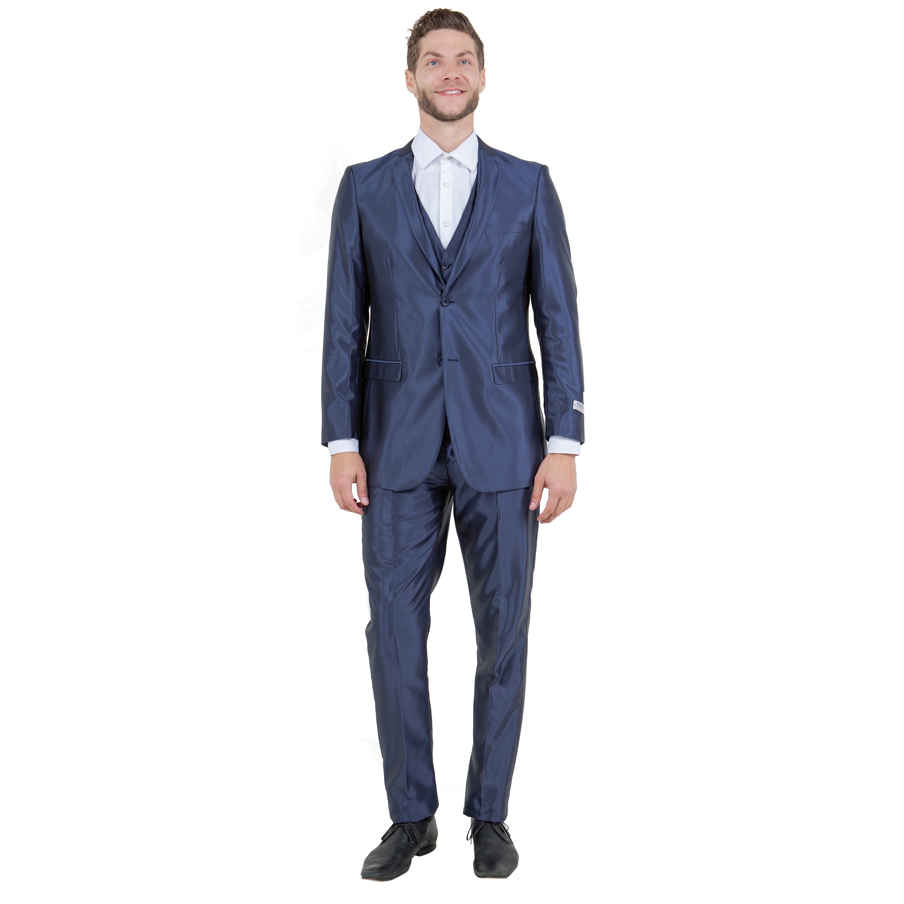 Navy Men's Sharskin Slim-Fit 3-Piece Suit