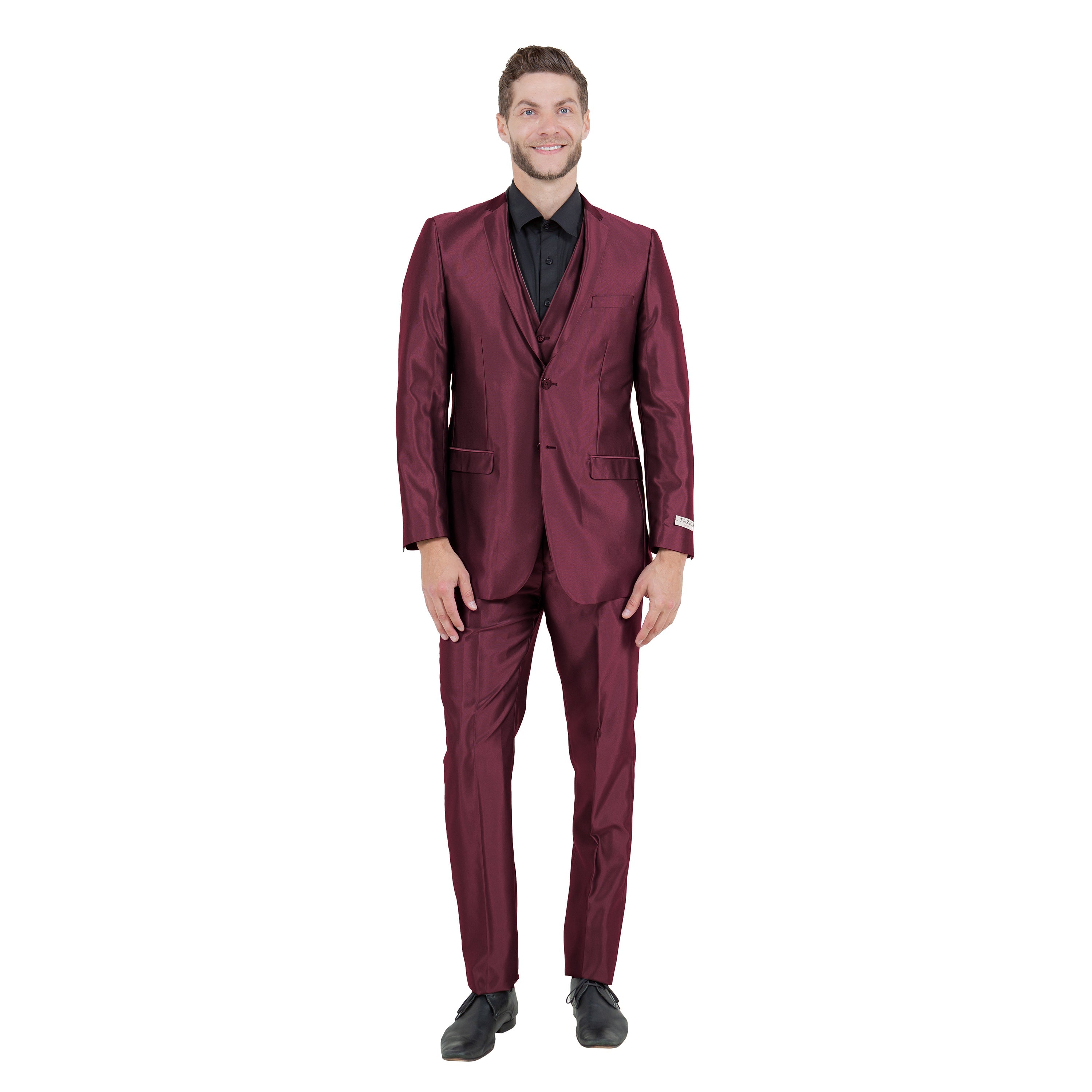 Burgundy Men's Sharskin Slim-Fit 3-Piece Suit