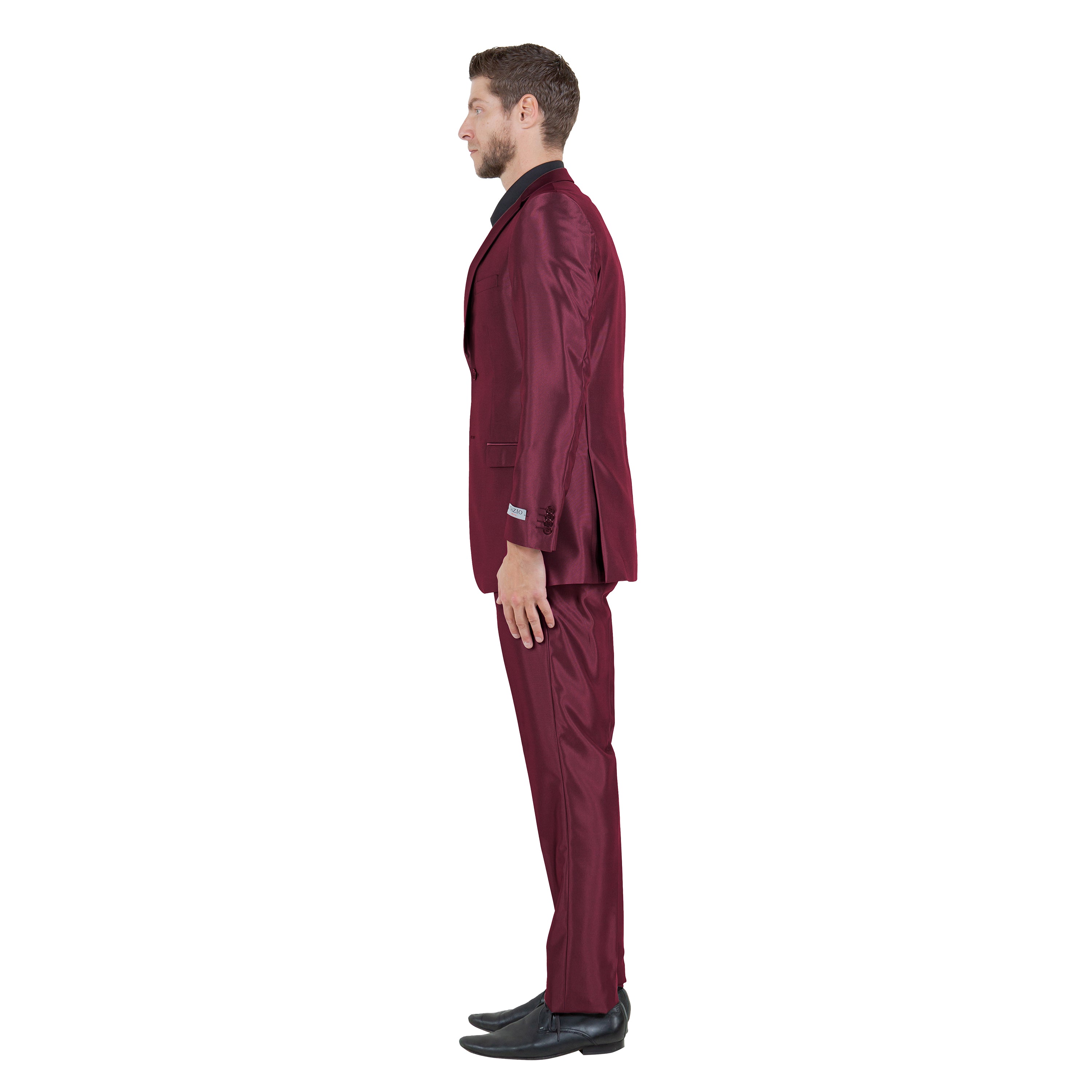 Burgundy Men's Sharskin Slim-Fit 3-Piece Suit