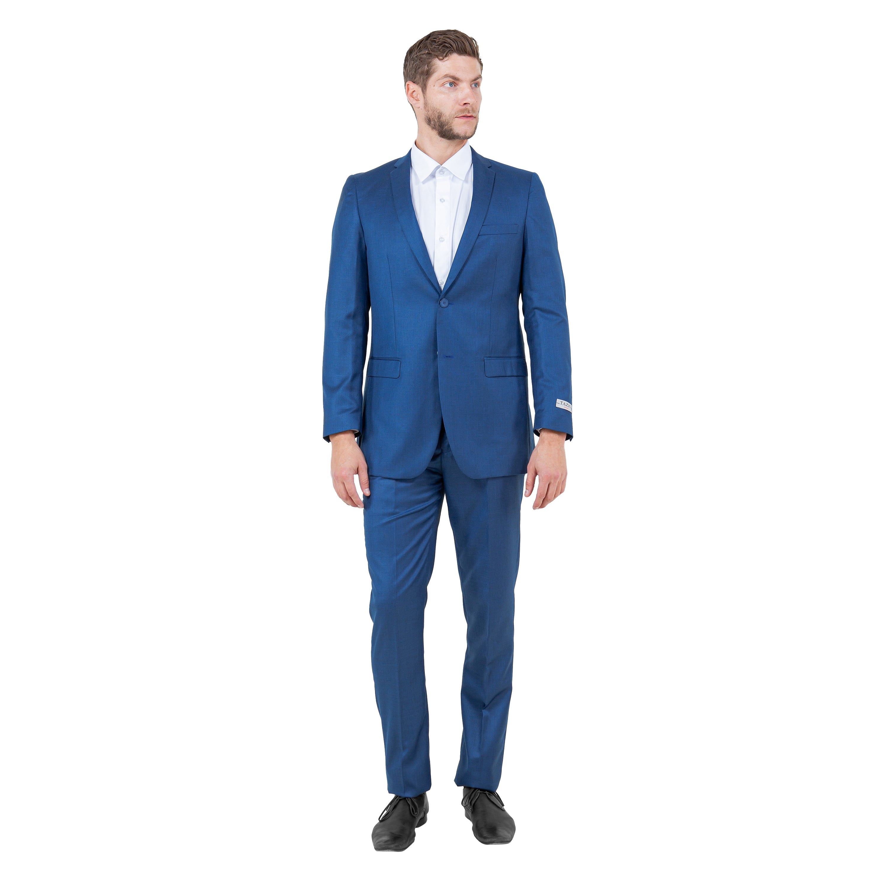 Blue Men's 2pc Sharkskin Suit Slim-Fit