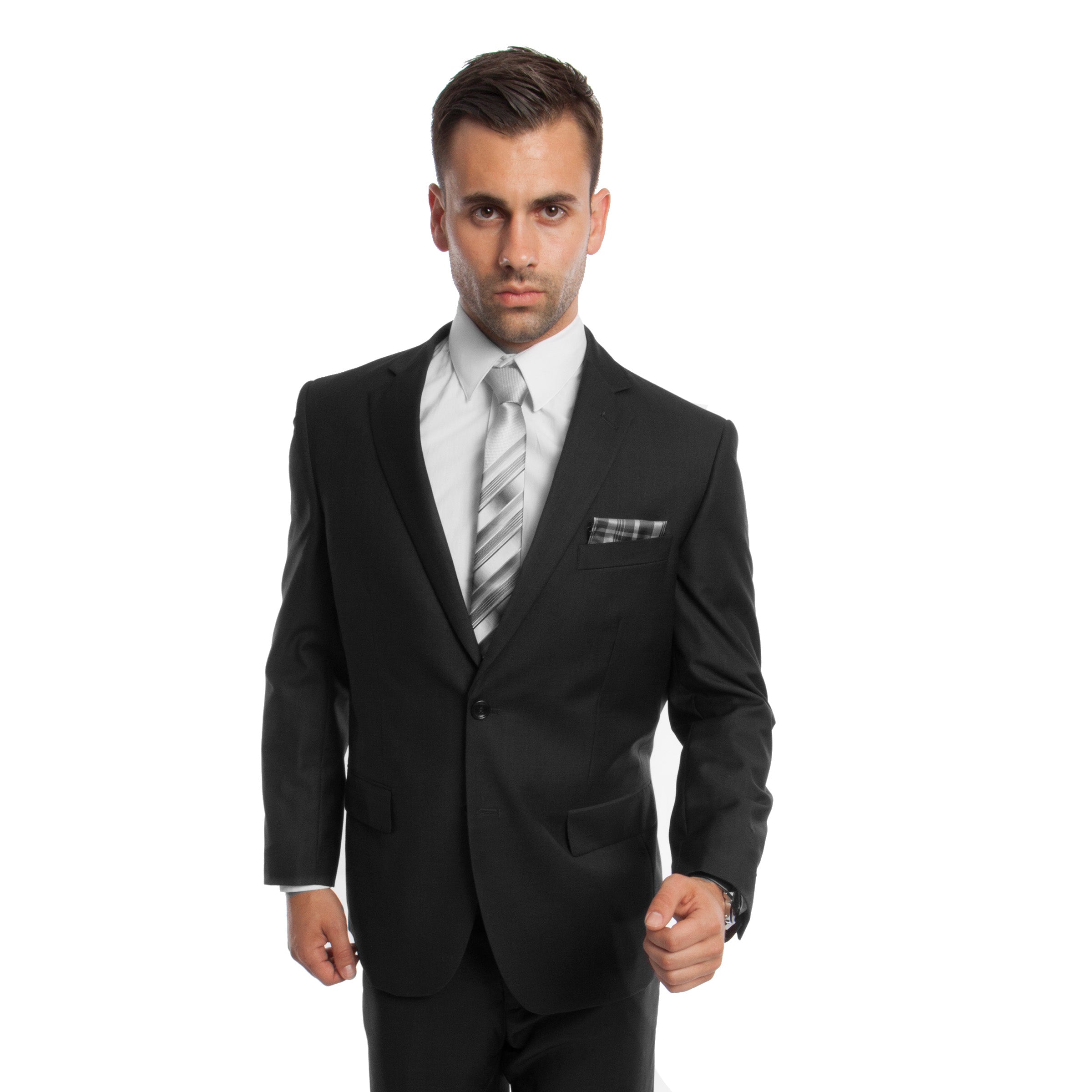 Black Solid Mens Suit 2-PC Regular Modern Fit