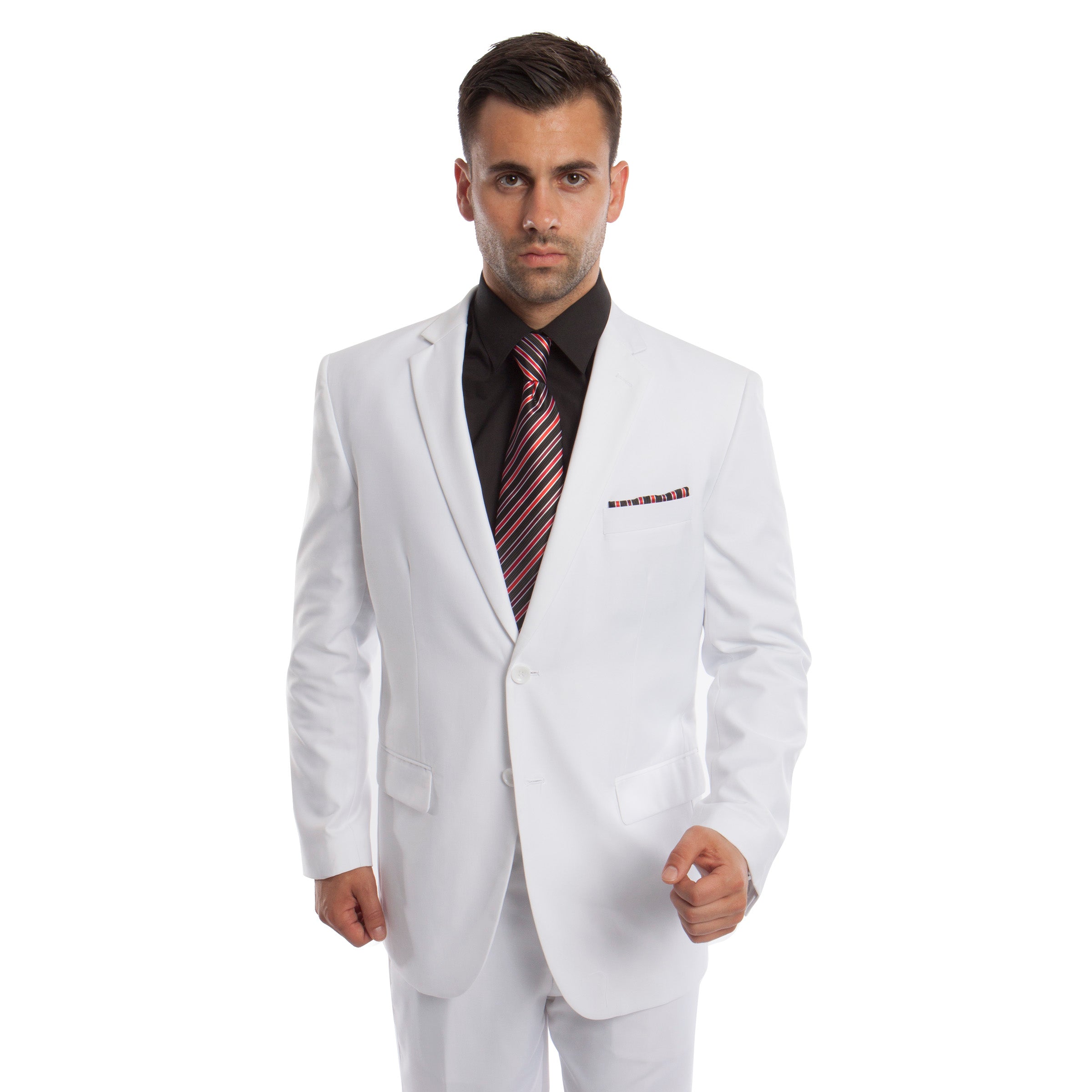 White Solid Mens Suit 2-PC Regular Modern Fit