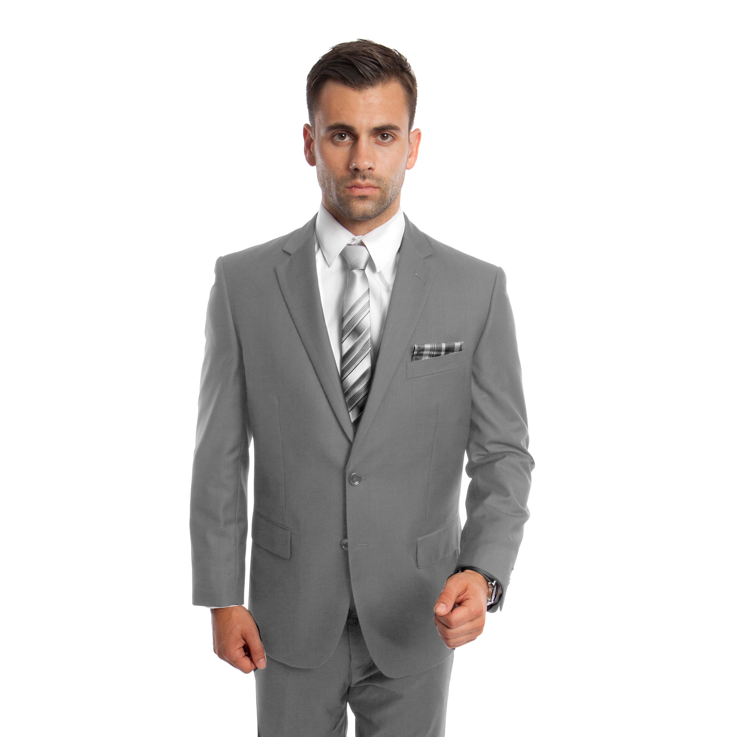 Lt. Gray Solid Mens Suit 2-PC Regular Modern Fit