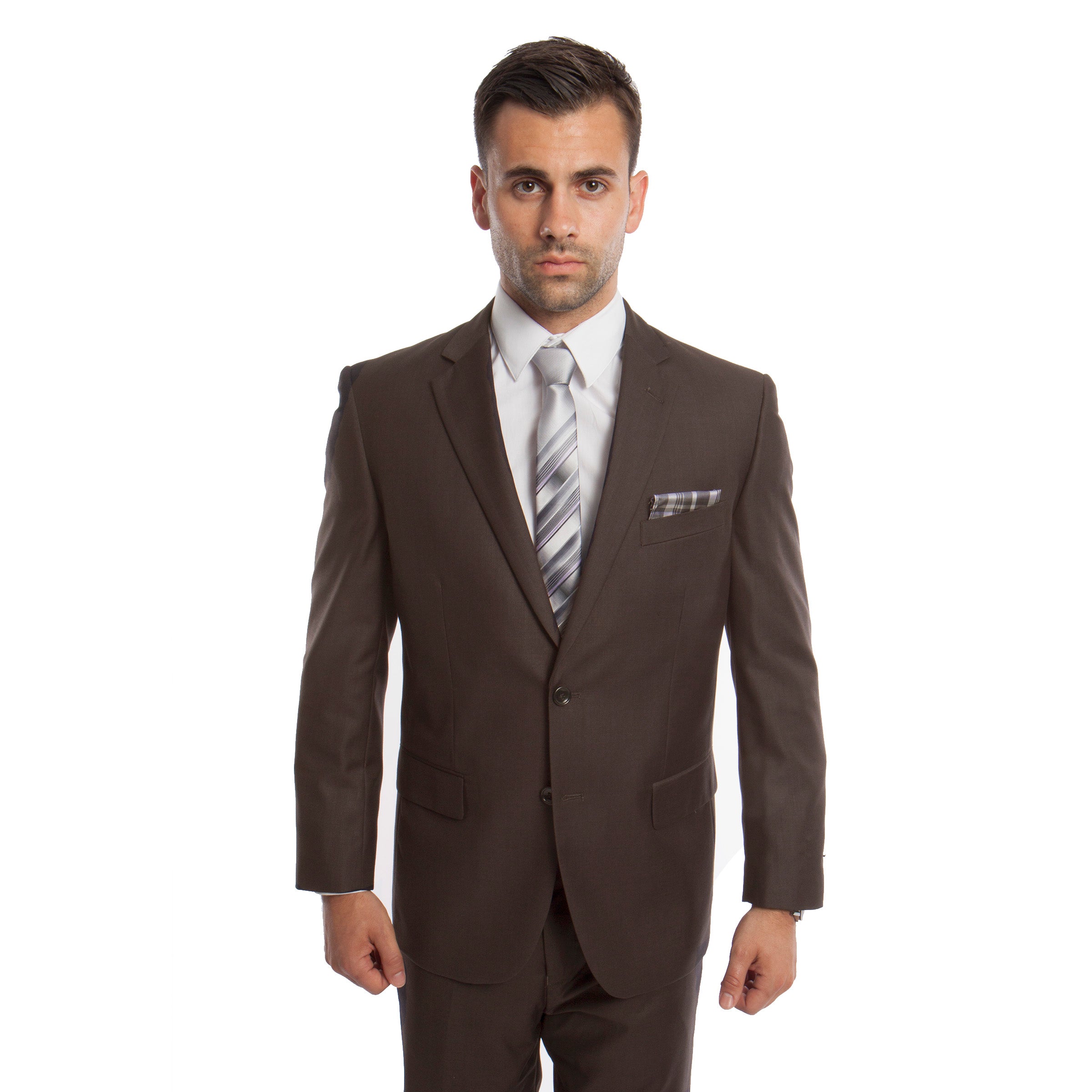 Dk. Taupe Solid Mens Suit 2-PC Regular Modern Fit