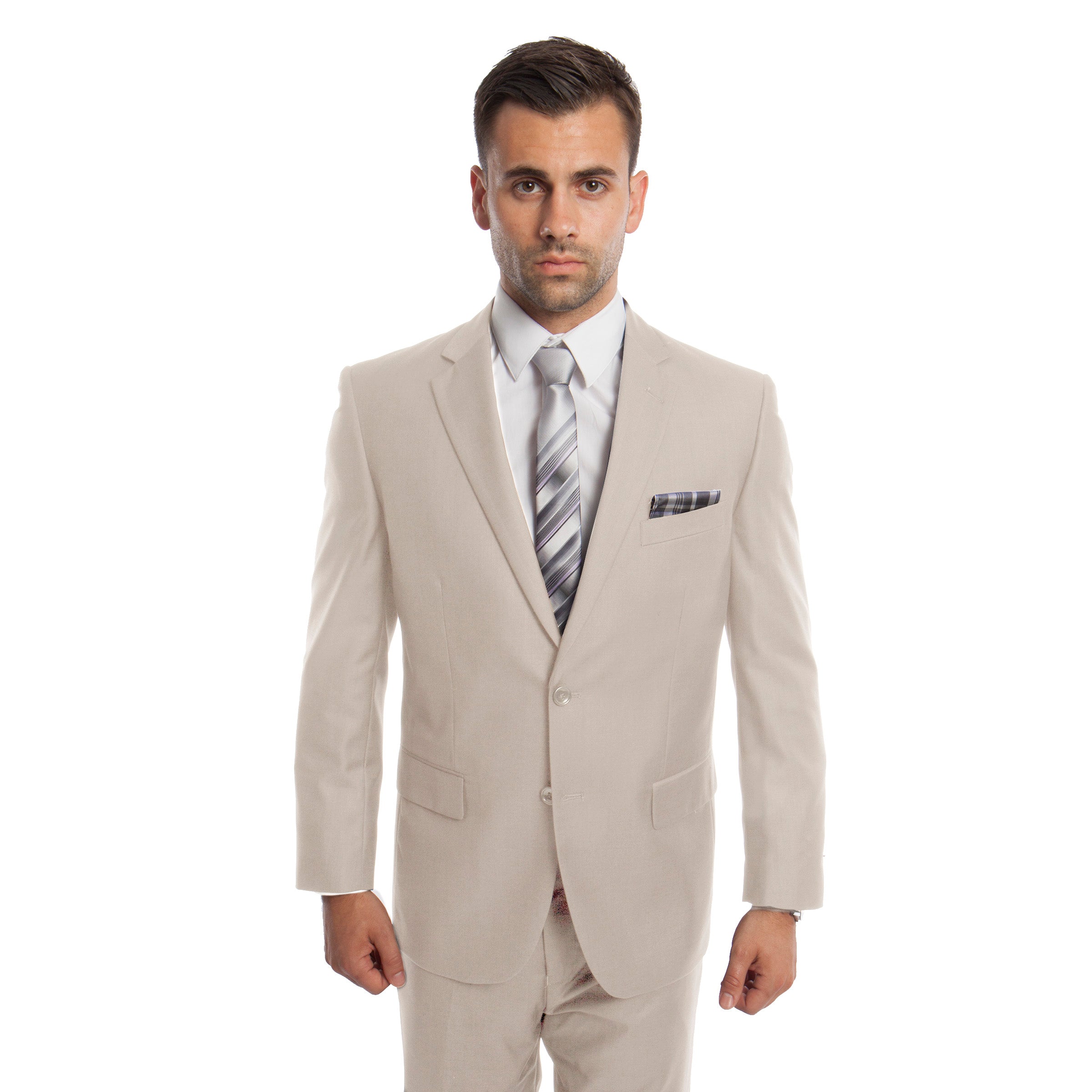 Tan Solid Mens Suit 2-PC Regular Modern Fit