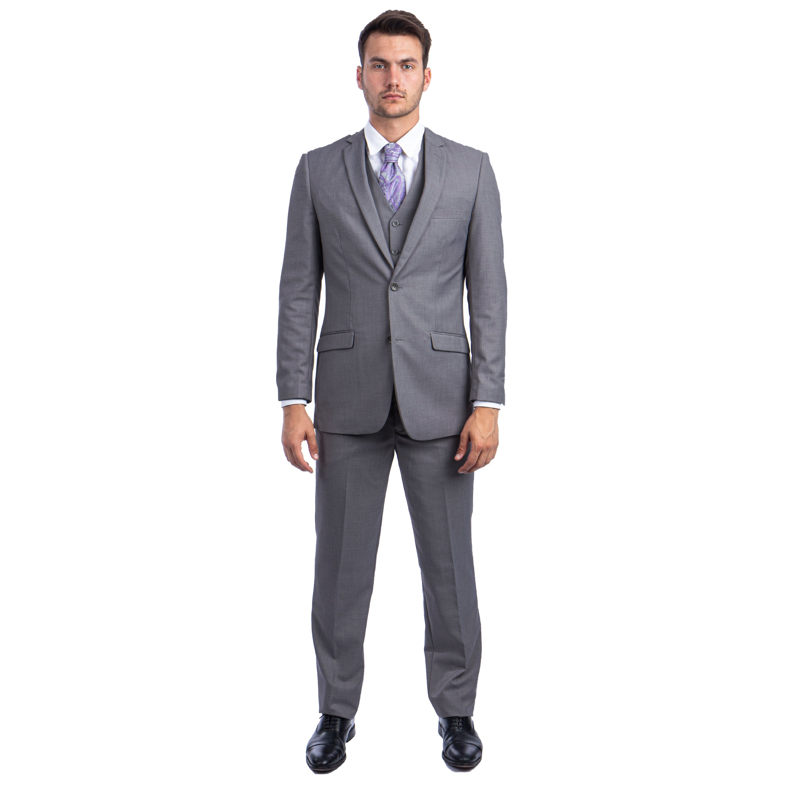 Men's 3pc Solid Suit, Notch Lapel