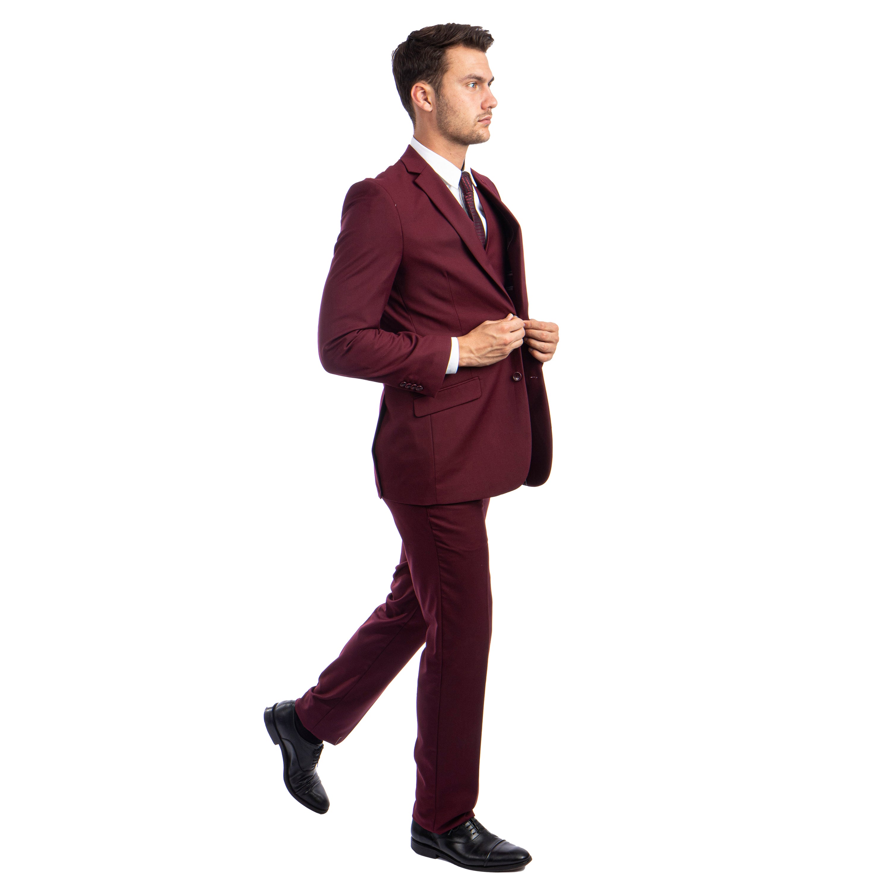 Men's 3pc Solid Suit, Notch Lapel