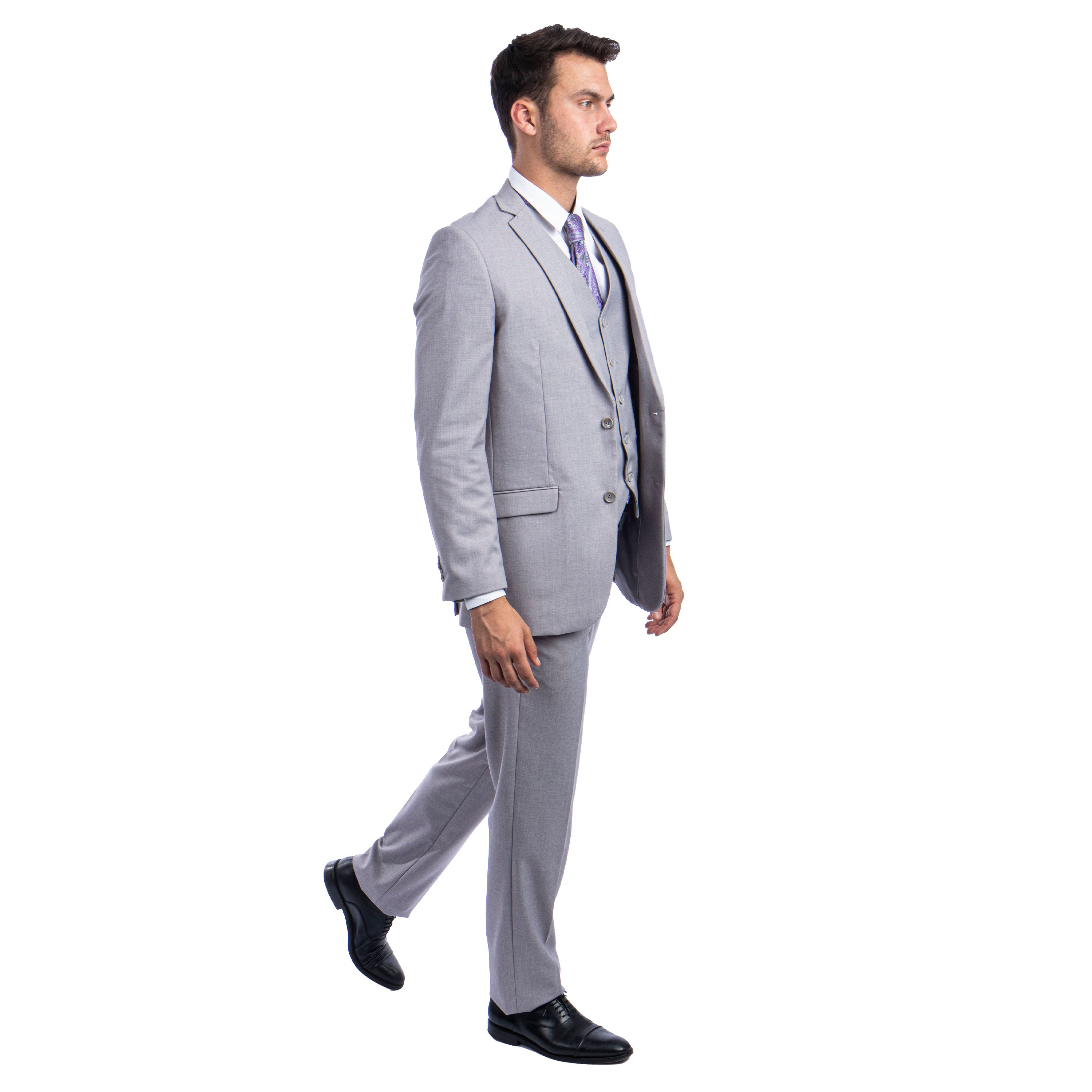 Men's 3pc Solid Suit, Notch Lapel