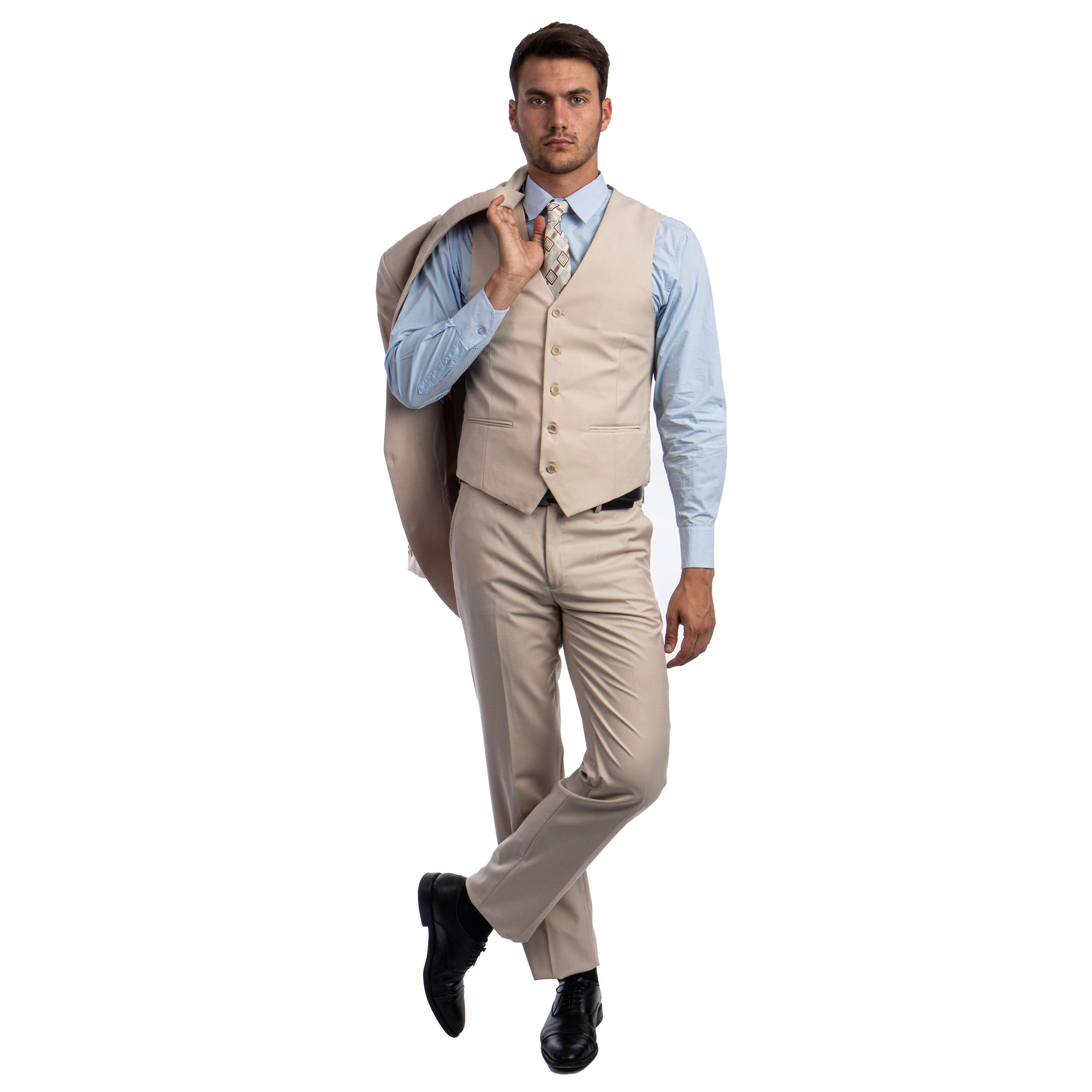 Men's 3pc Solid Suit, Notch Lapel