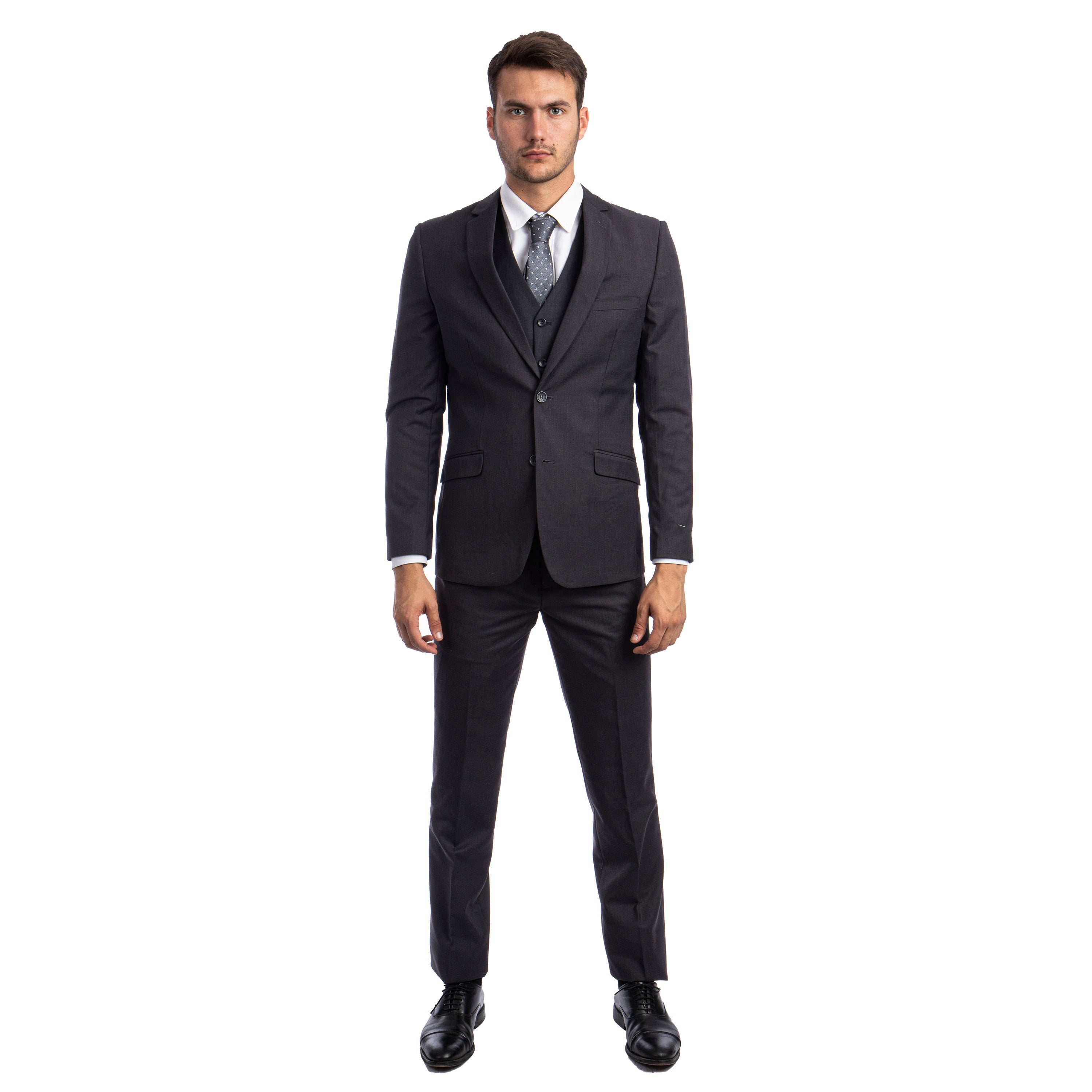 Men's 3pc Solid Suit, Notch Lapel