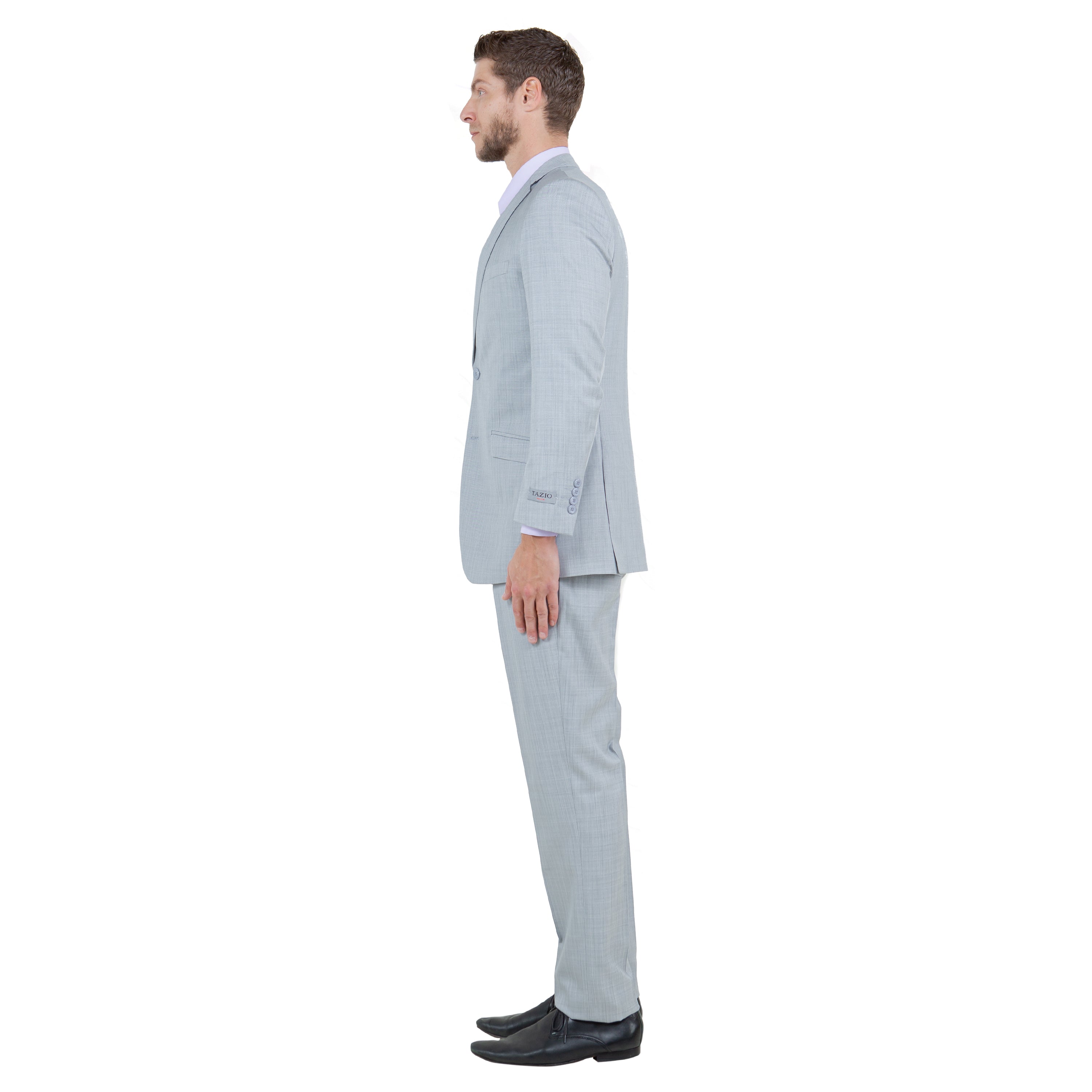 Light Grey Men's Slim-Fit 3-Piece Sharkskin Suit