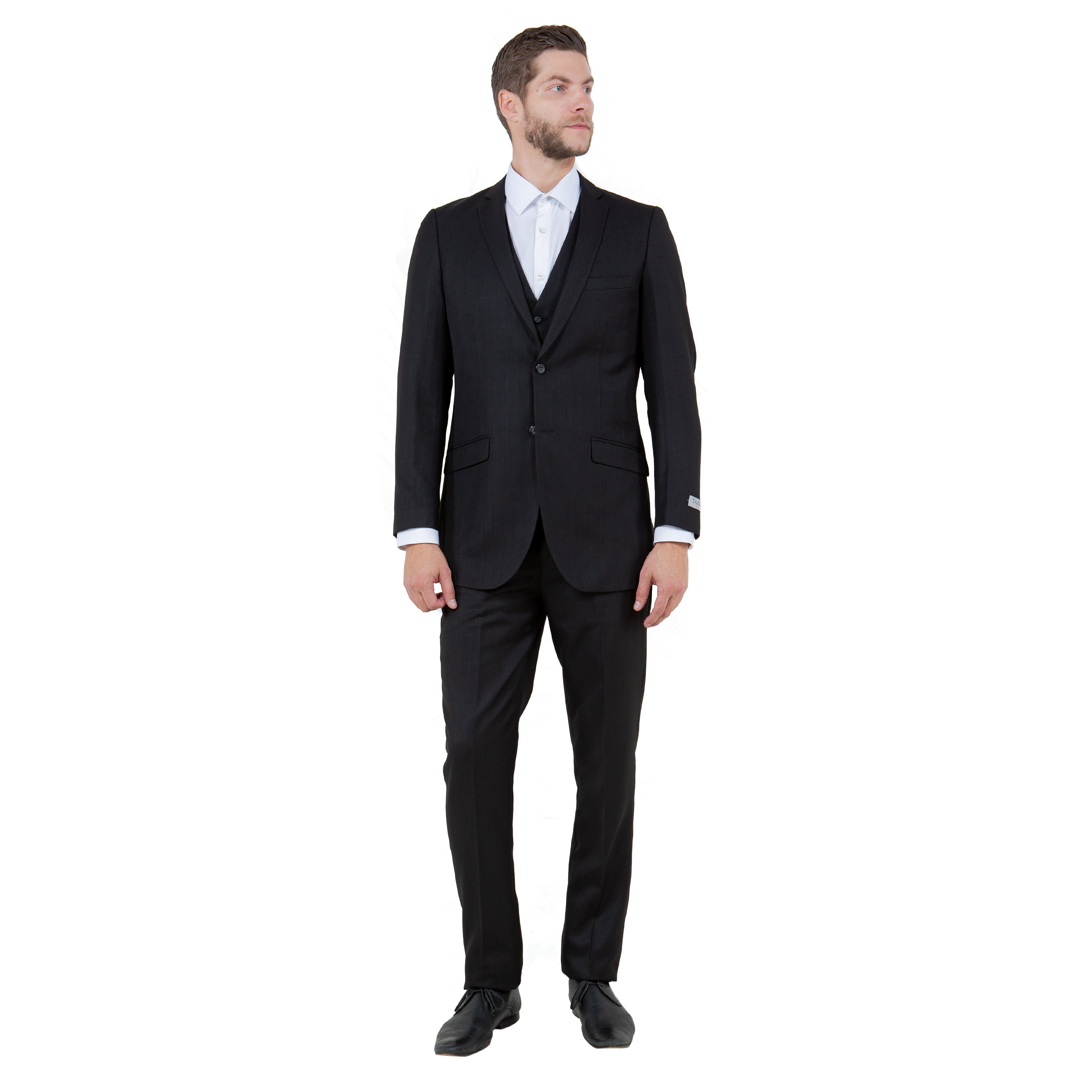 Black Men's Slim-Fit 3-Piece Sharkskin Suit