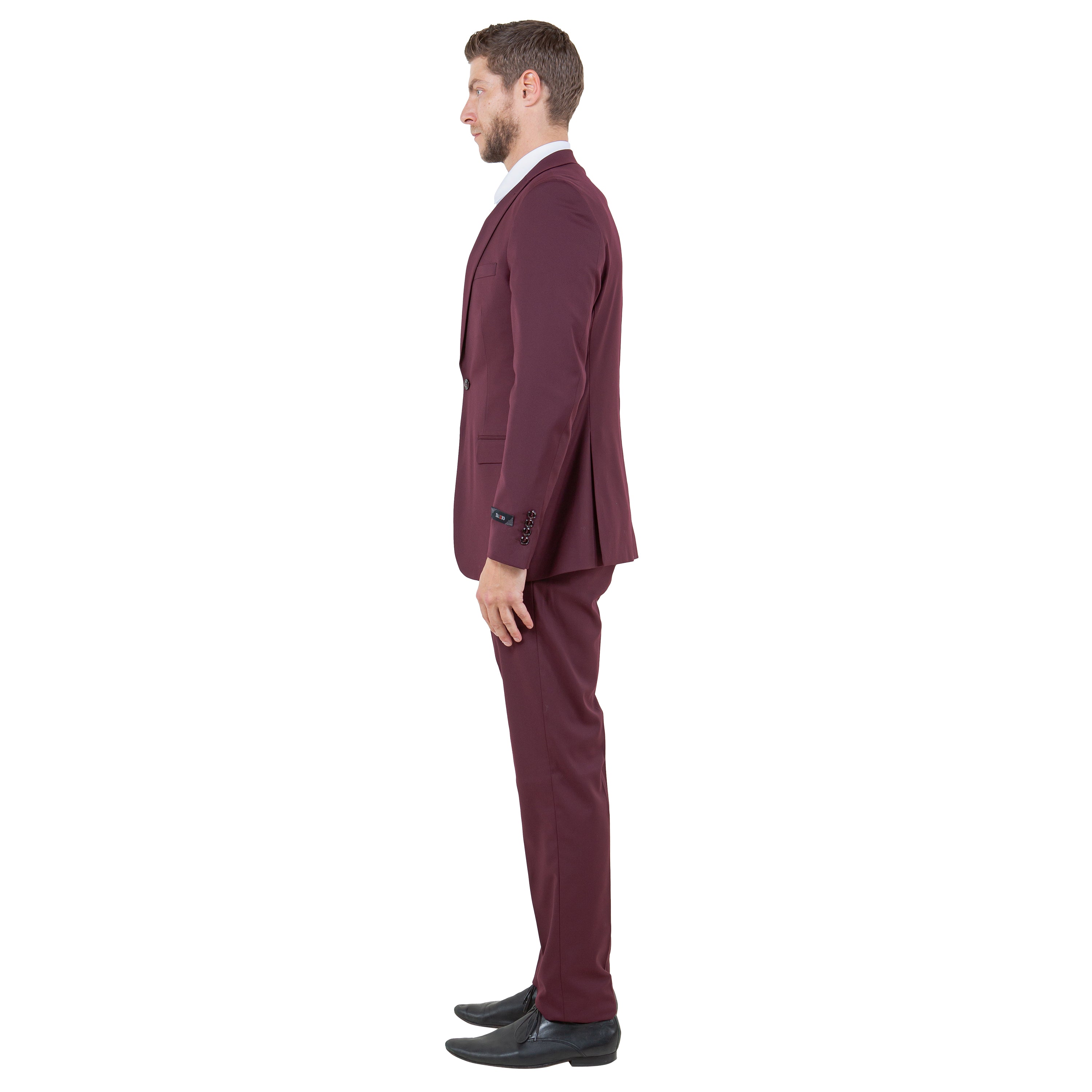 Burgundy Men's Ultra Slim-Fit 3pc Suit w/ Expandable Waistband