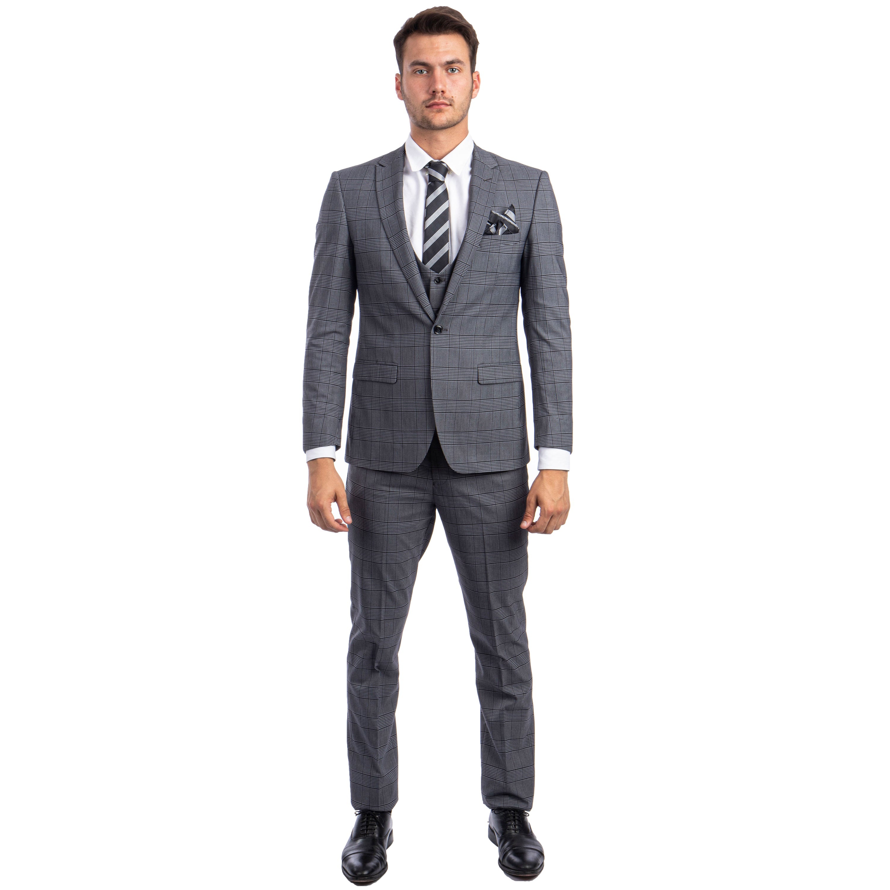 Grey Men's Ultra Slim-Fit 3-Piece Glen Check Suit