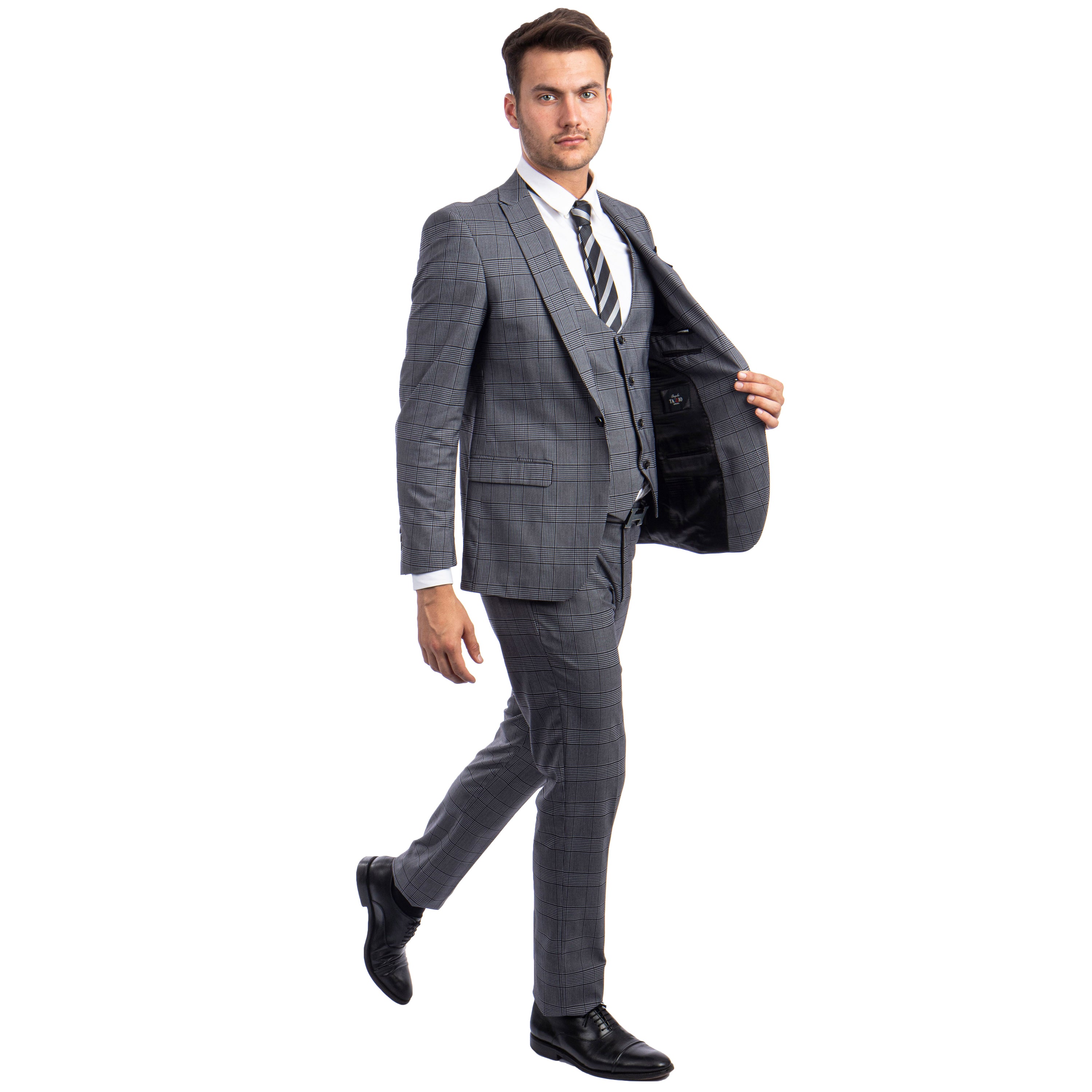 Grey Men's Ultra Slim-Fit 3-Piece Glen Check Suit