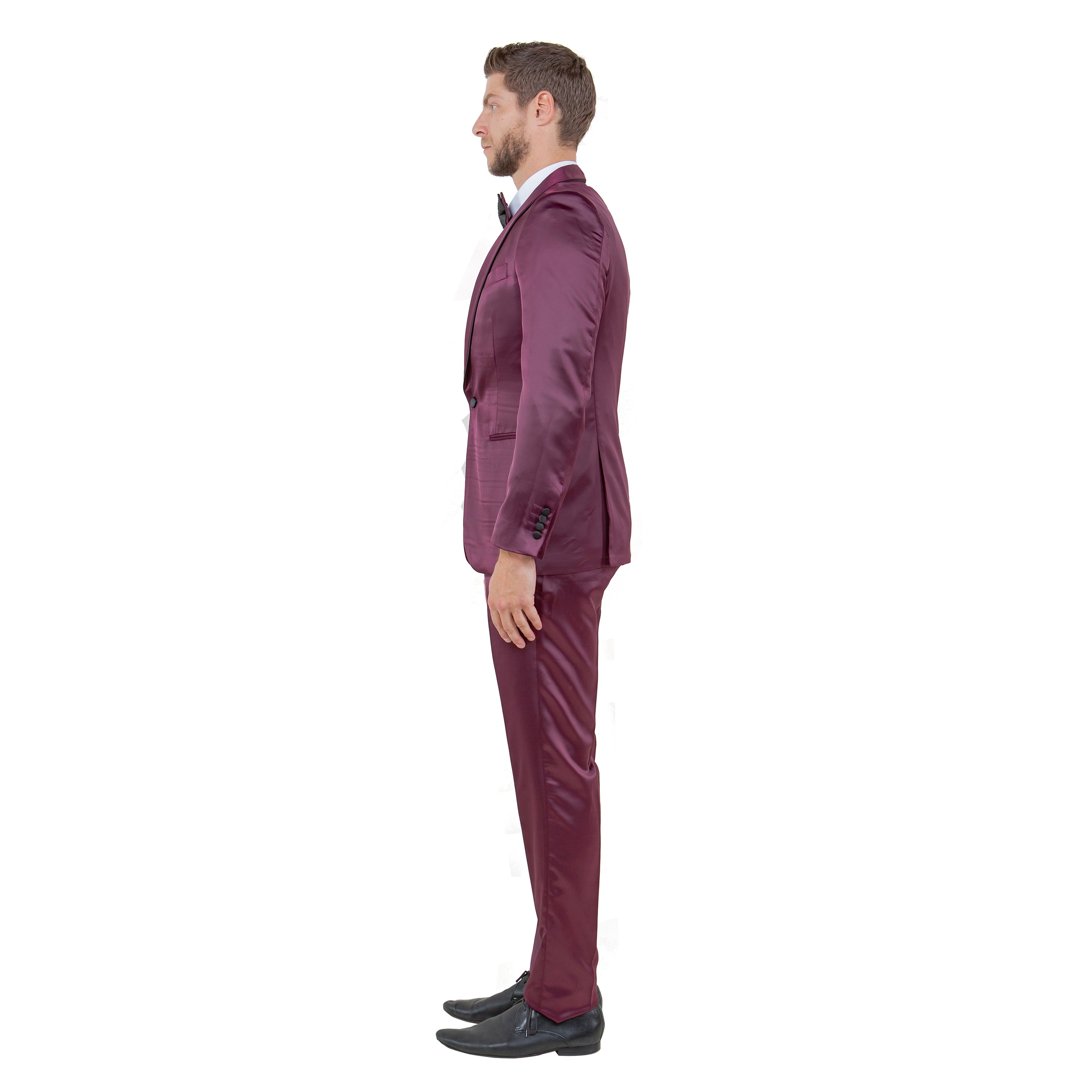 Mens 3pc Solid Satin Suit Set w/ Free Bowtie