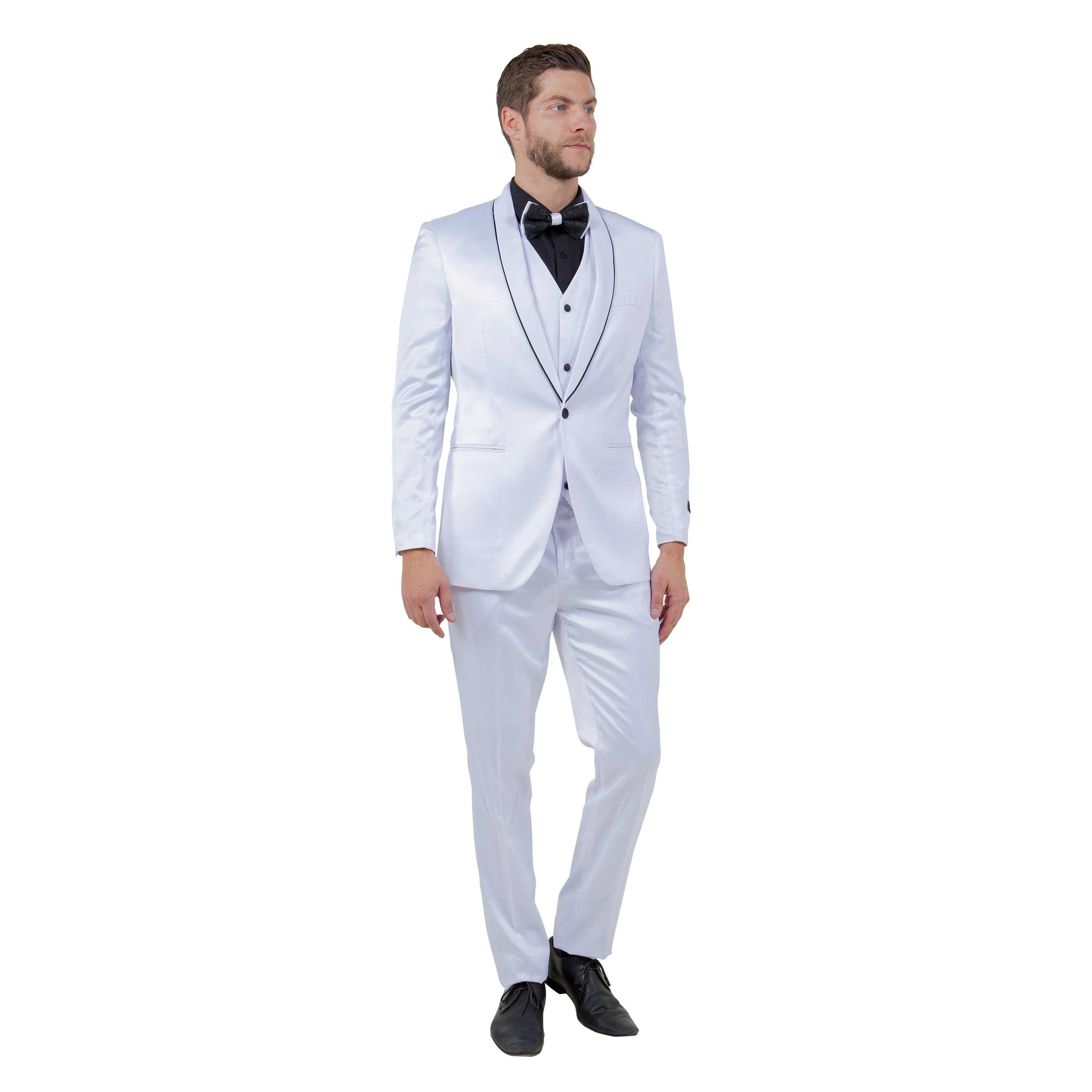 Mens 3pc Solid Satin Suit Set w/ Free Bowtie