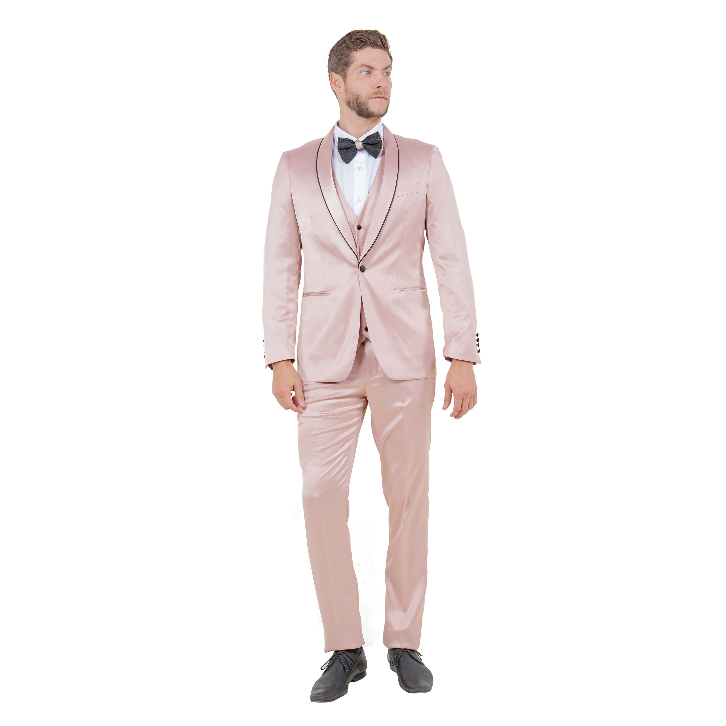 Mens 3pc Solid Satin Suit Set w/ Free Bowtie