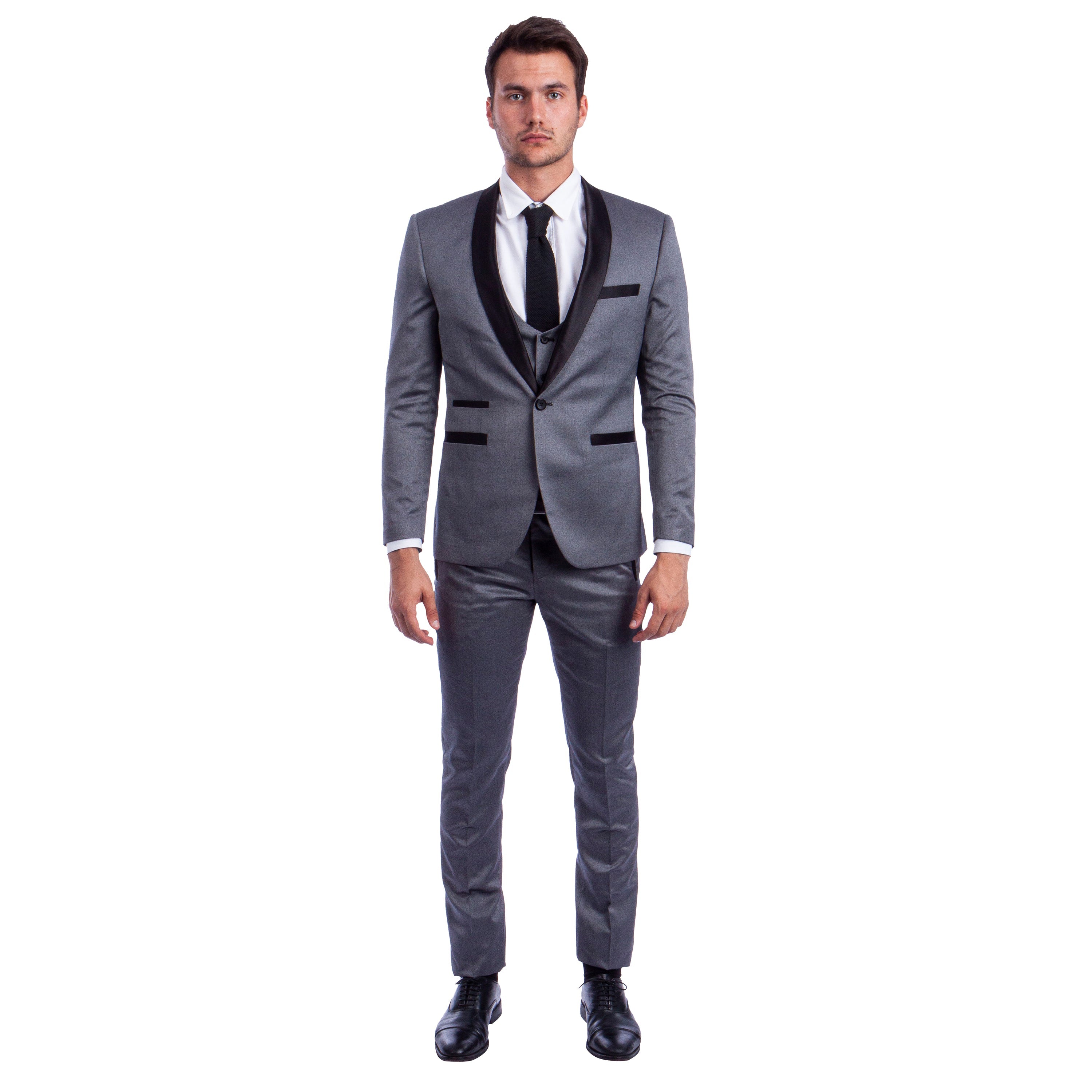 Men's Hybrid-Fit 3-Piece Suit w/ Satin Shawl Lapel