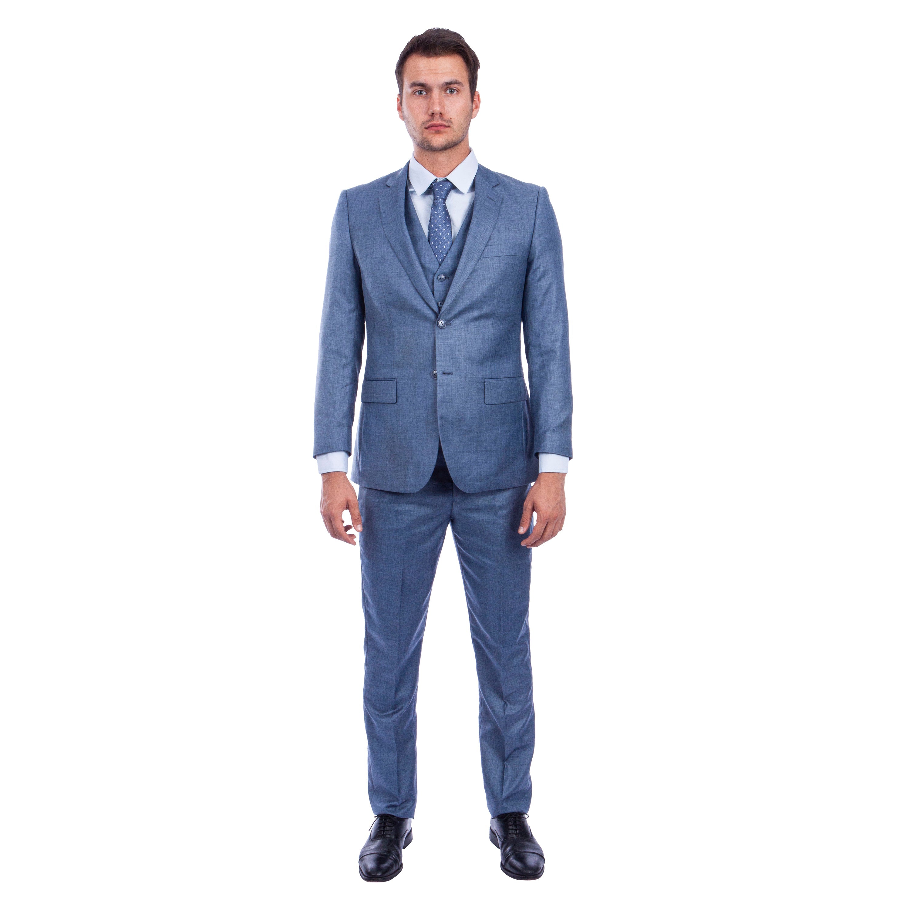 Men's Hybrid-Fit 3pc Sharkskin Suit w/ Expandable Waistband