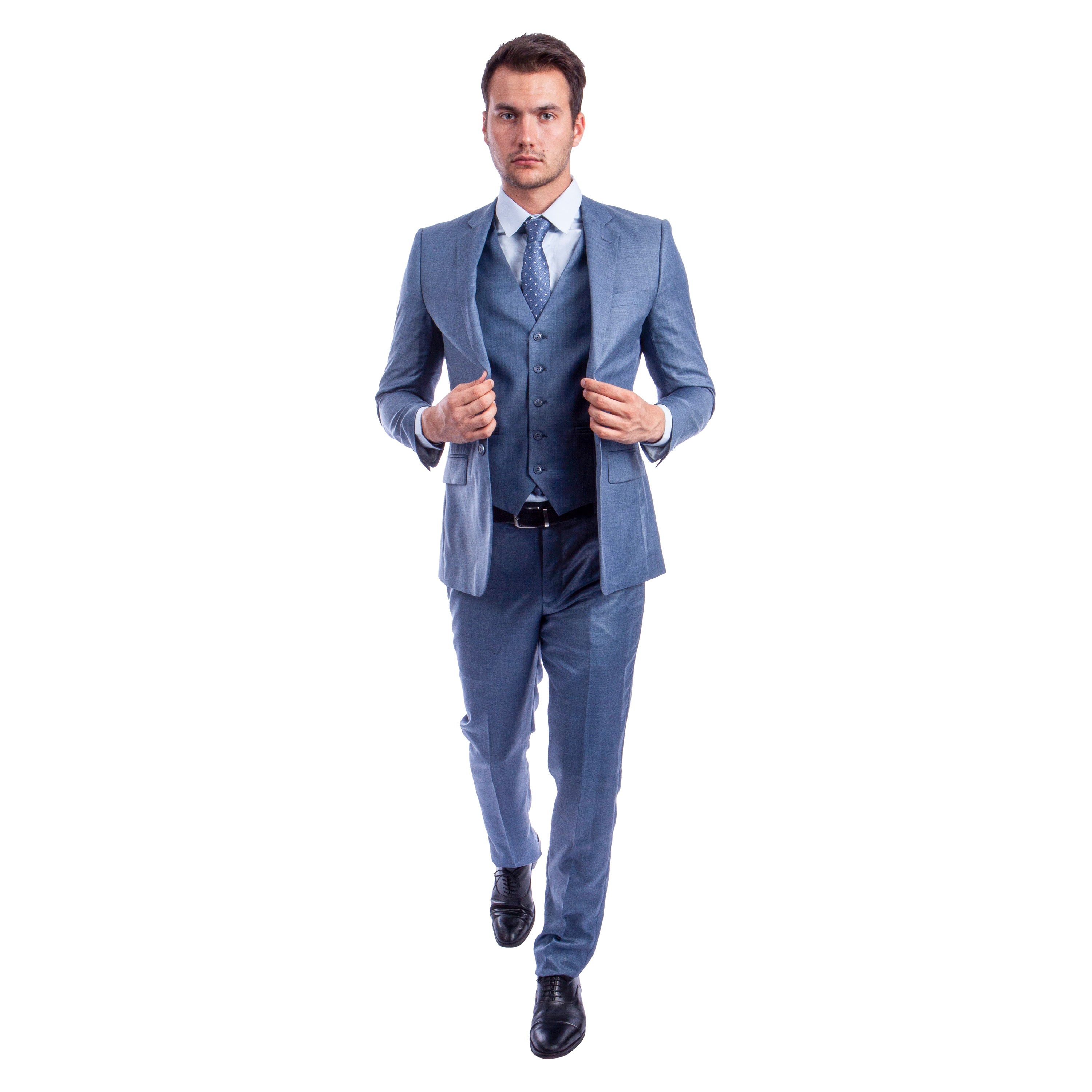 Men's Hybrid-Fit 3pc Sharkskin Suit w/ Expandable Waistband