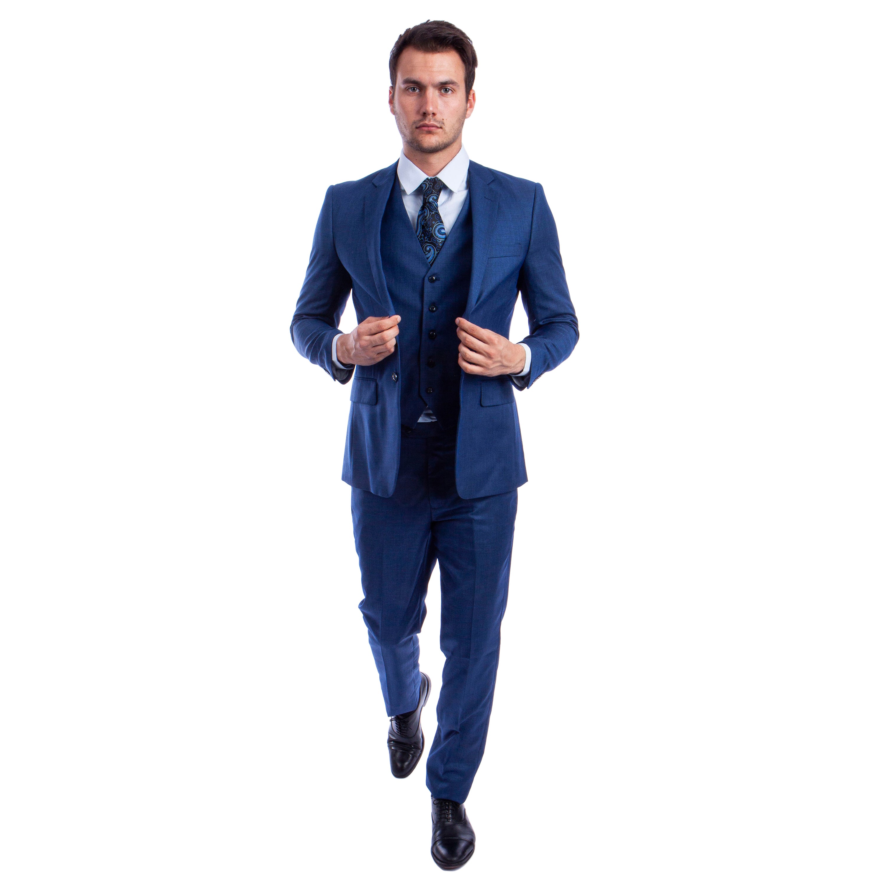 Men's Hybrid-Fit 3pc Sharkskin Suit w/ Expandable Waistband