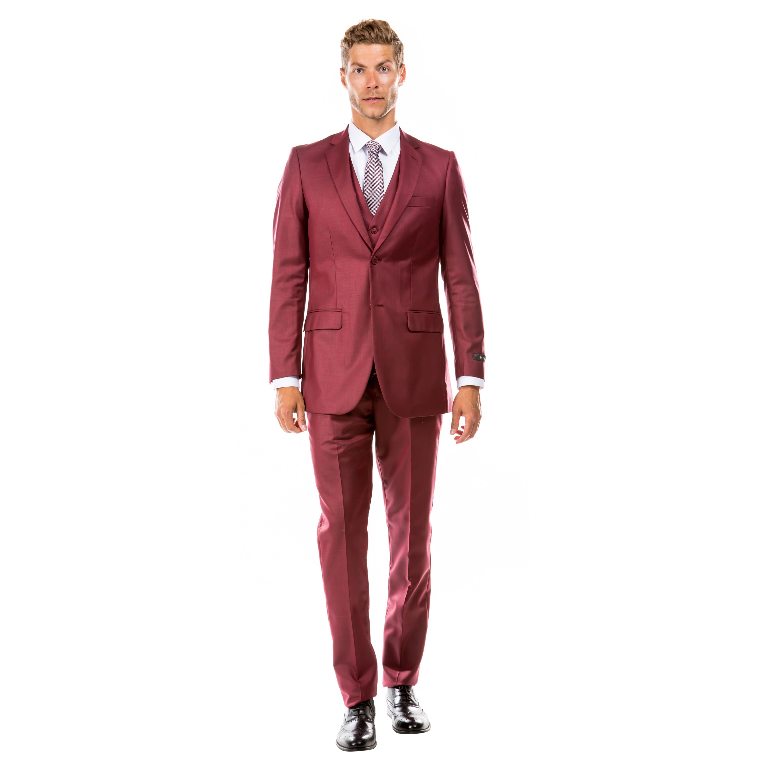 Men's Hybrid-Fit 3pc Sharkskin Suit w/ Expandable Waistband