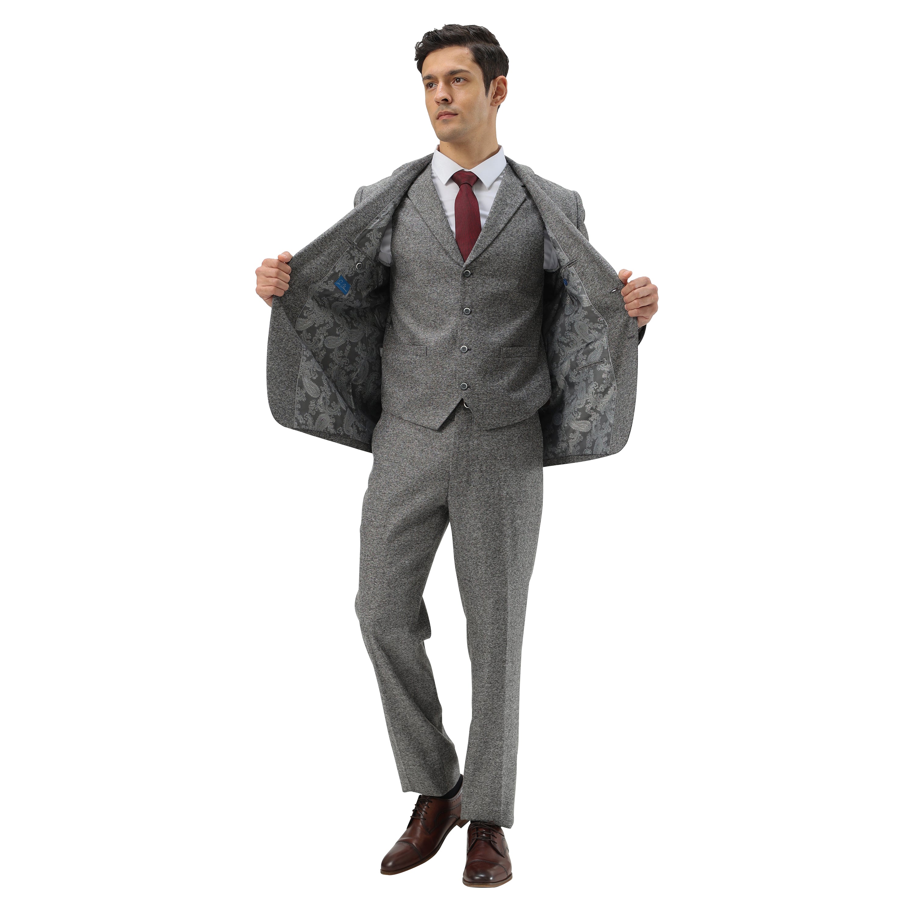 Men's Hybrid-Fit 3pc Tweed Suit w/ Expandable Waistband