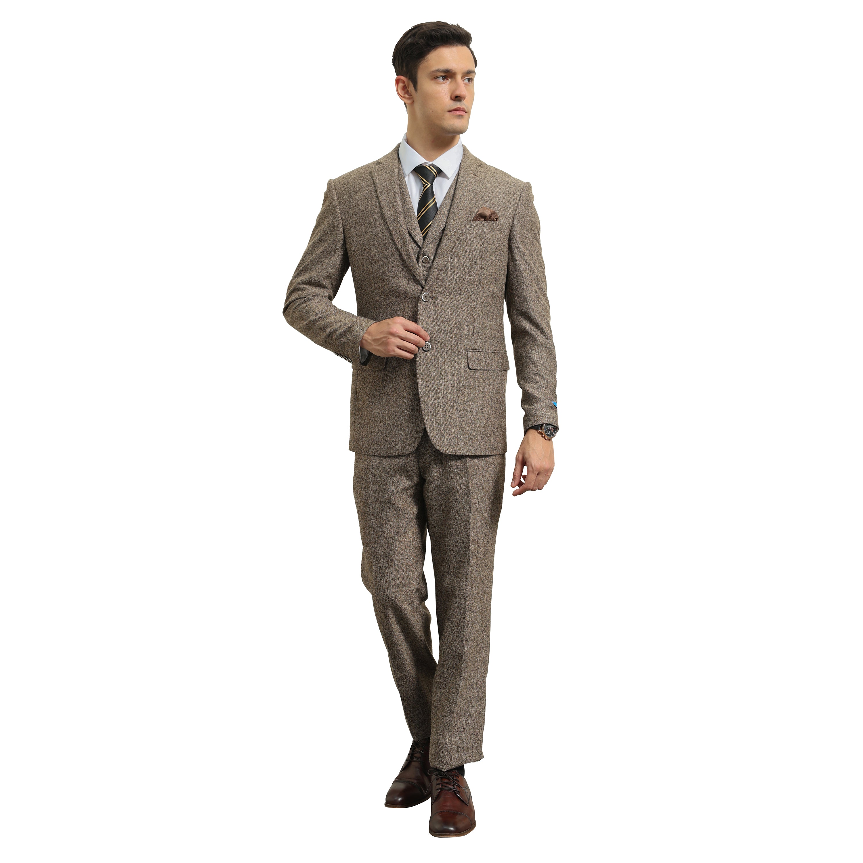 Men's Hybrid-Fit 3pc Tweed Suit w/ Expandable Waistband