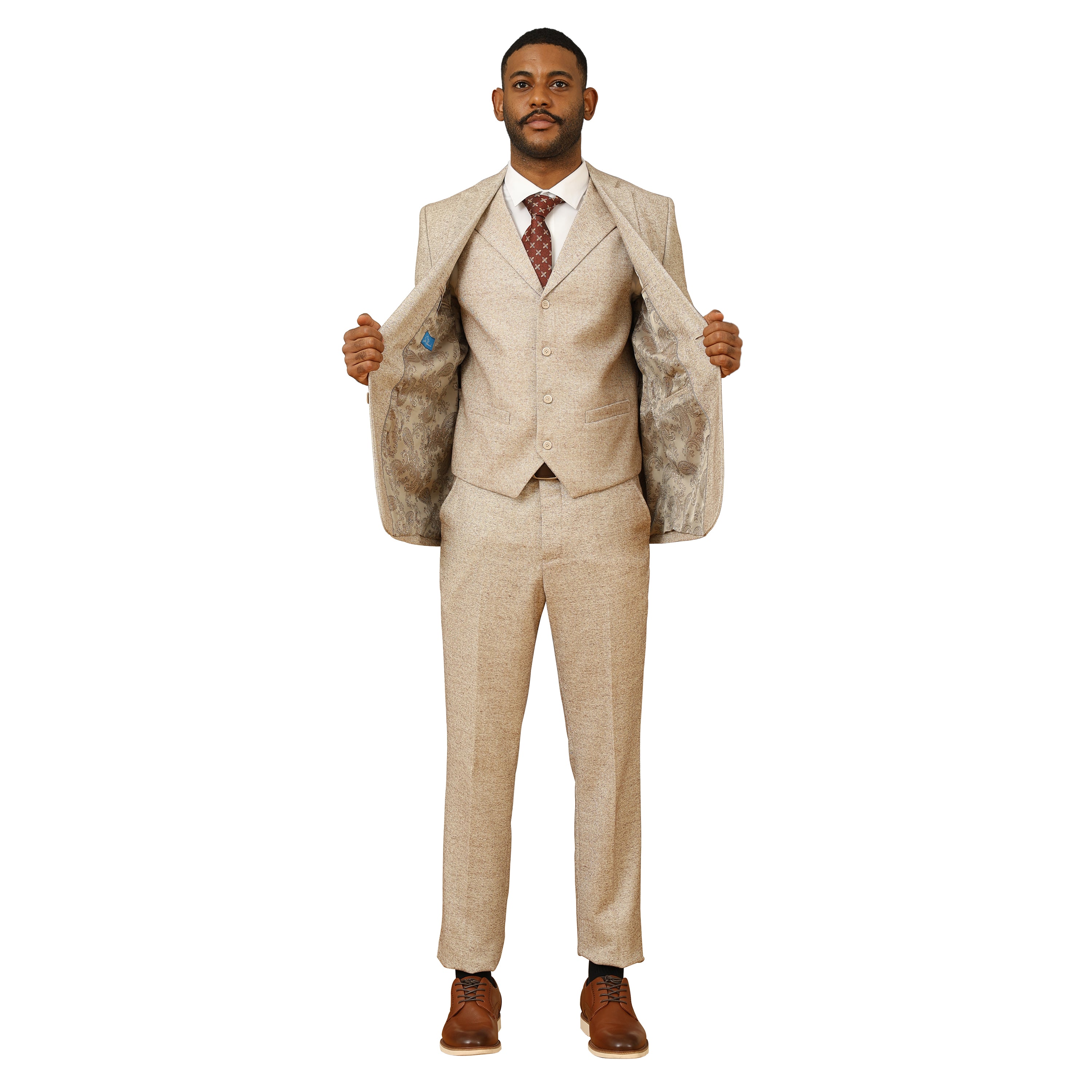 Men's Hybrid-Fit 3pc Tweed Suit w/ Expandable Waistband