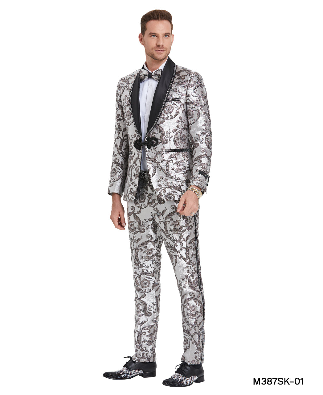 Multi Silver Shawl Collar Paisley Mens-suit