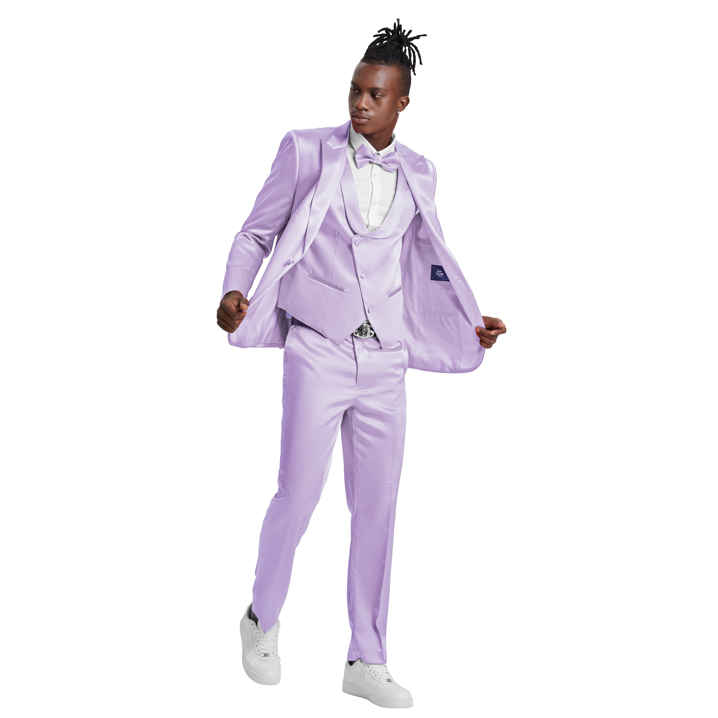 Lavender Solid Shiny U-Shape Vest Mens-suit