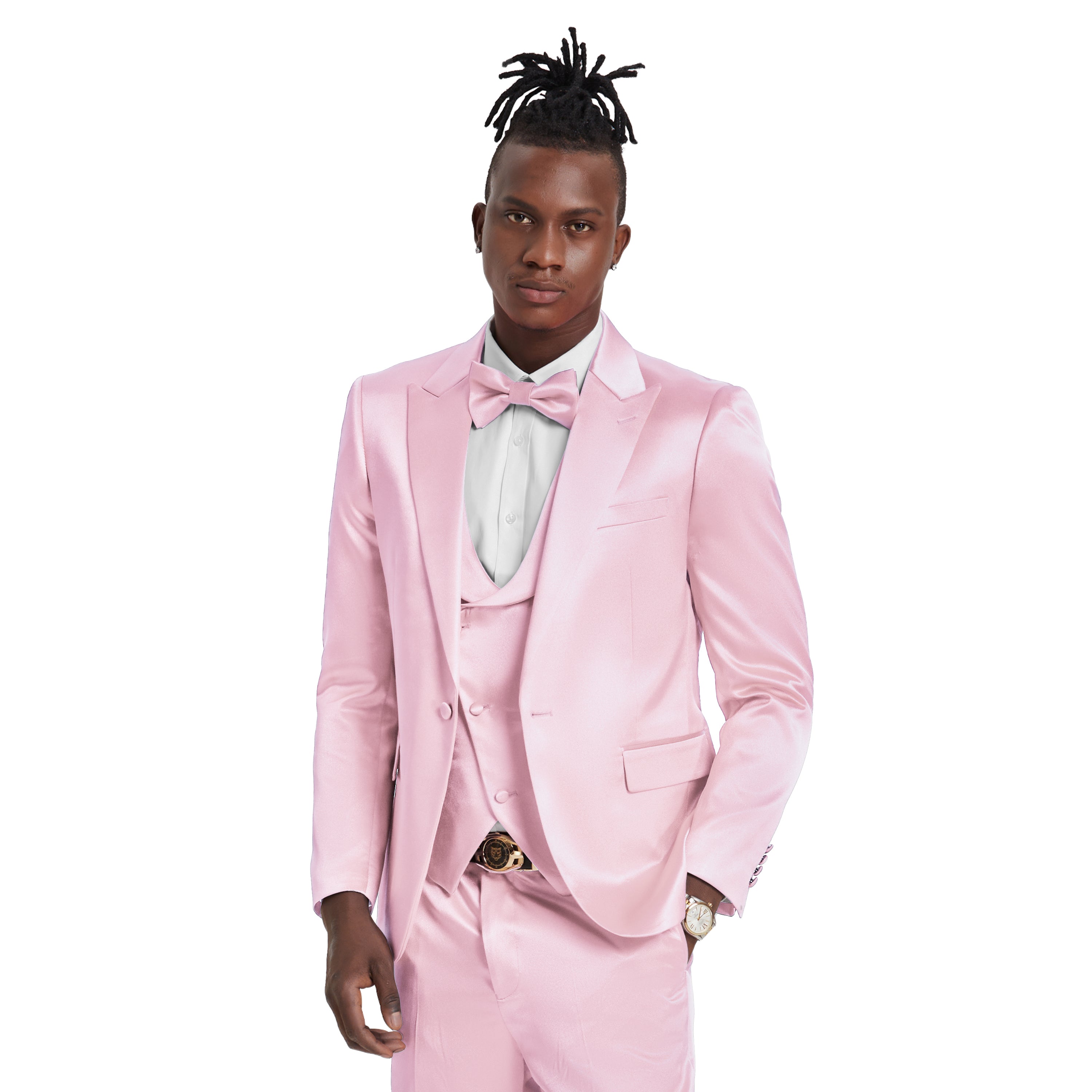 Dusty Rose Solid Shiny U-Shape Vest Mens-suit