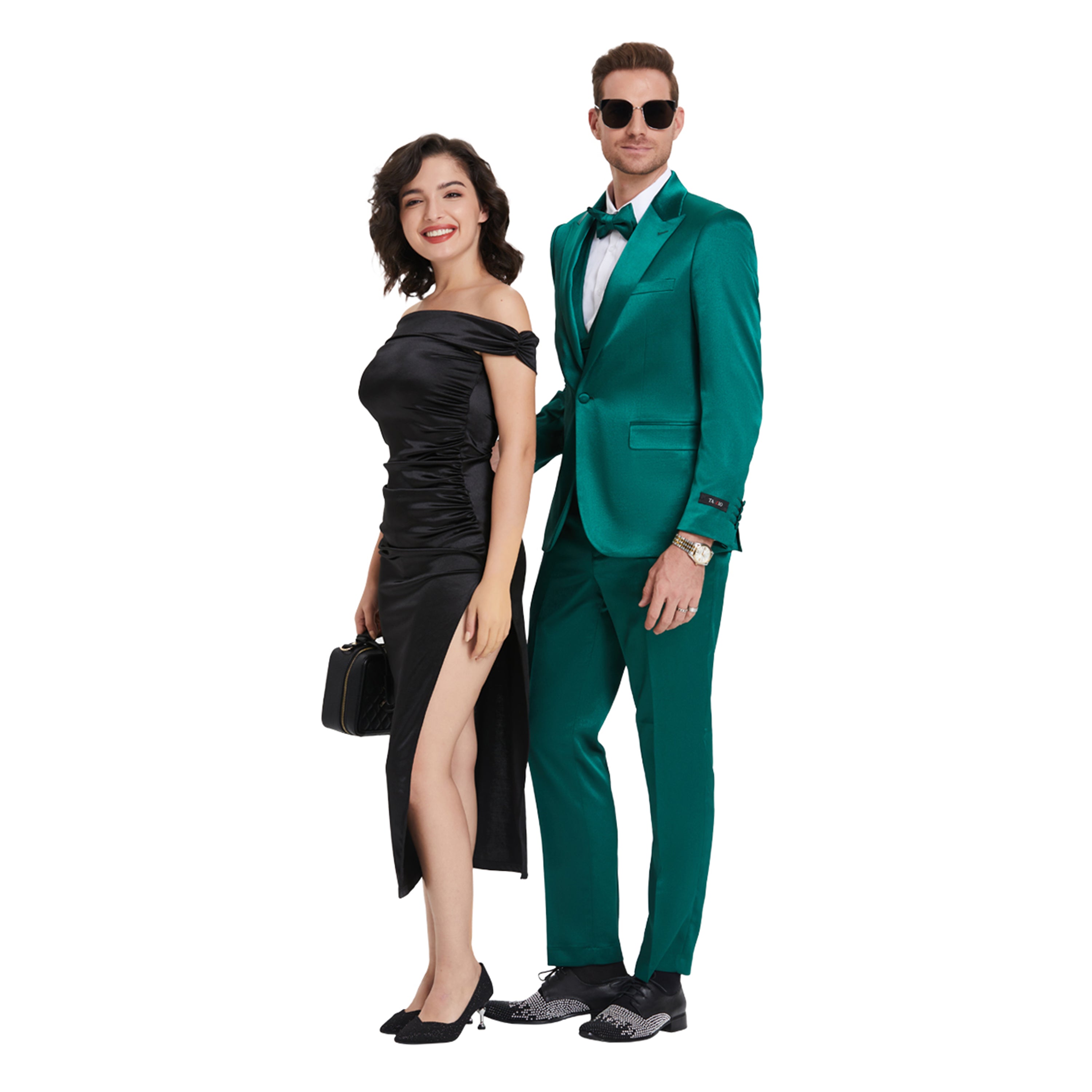 Green Solid Shiny U-Shape Vest Mens-suit