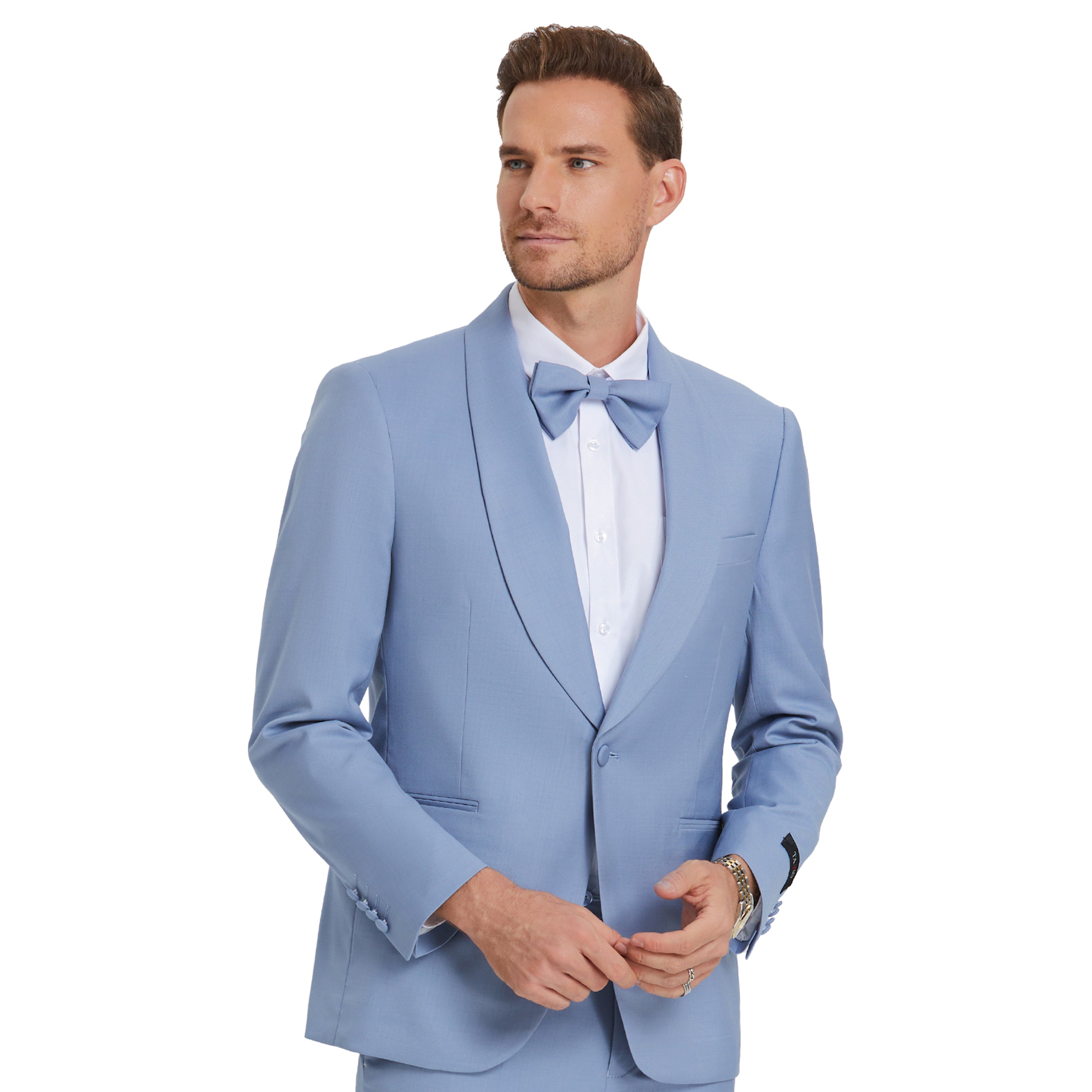 Beau Blue Solid Shawl Collar - Adjustable Waist Band Mens-suit