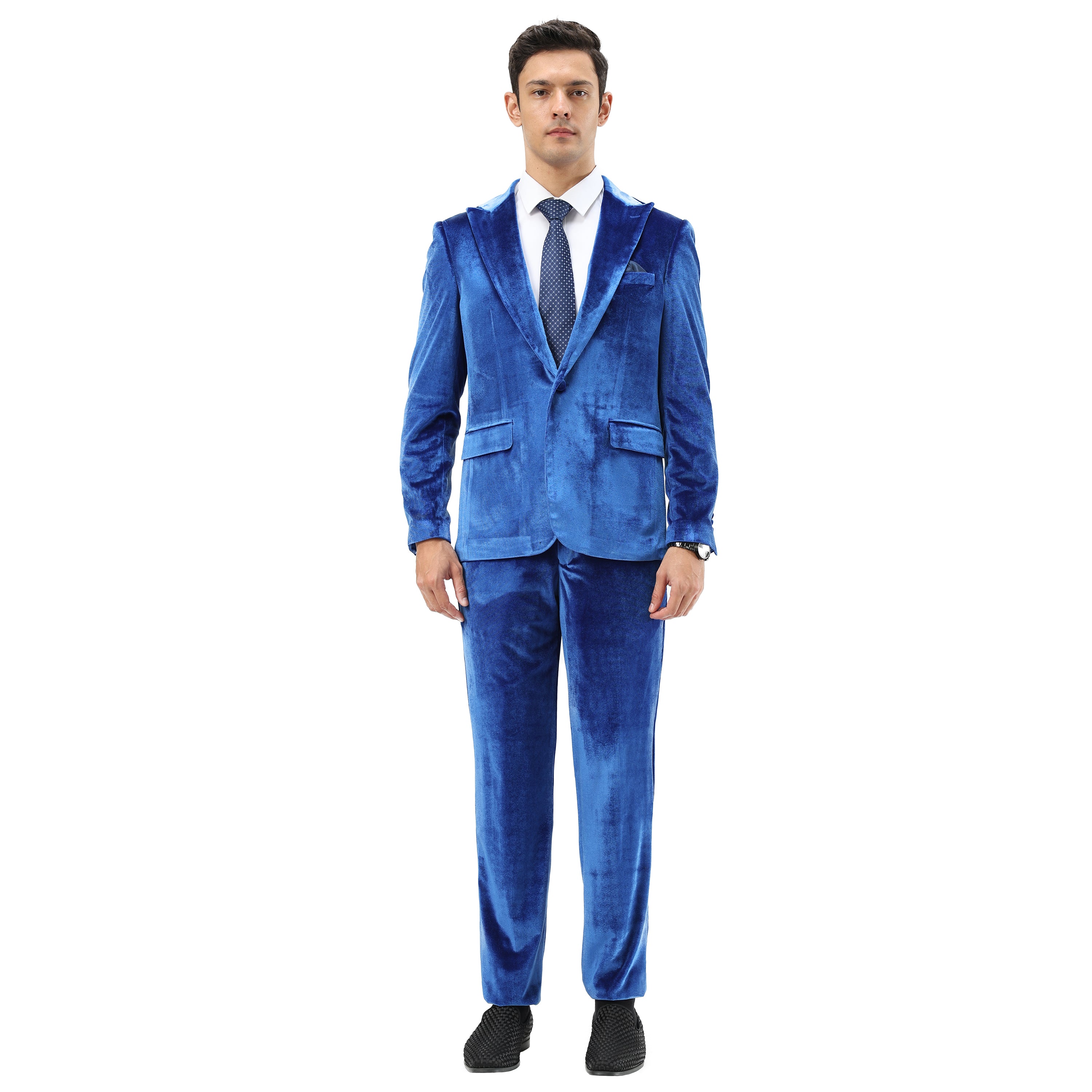 Tazzio Mens Velvet Skinny Fit Suit,Peak Lapel