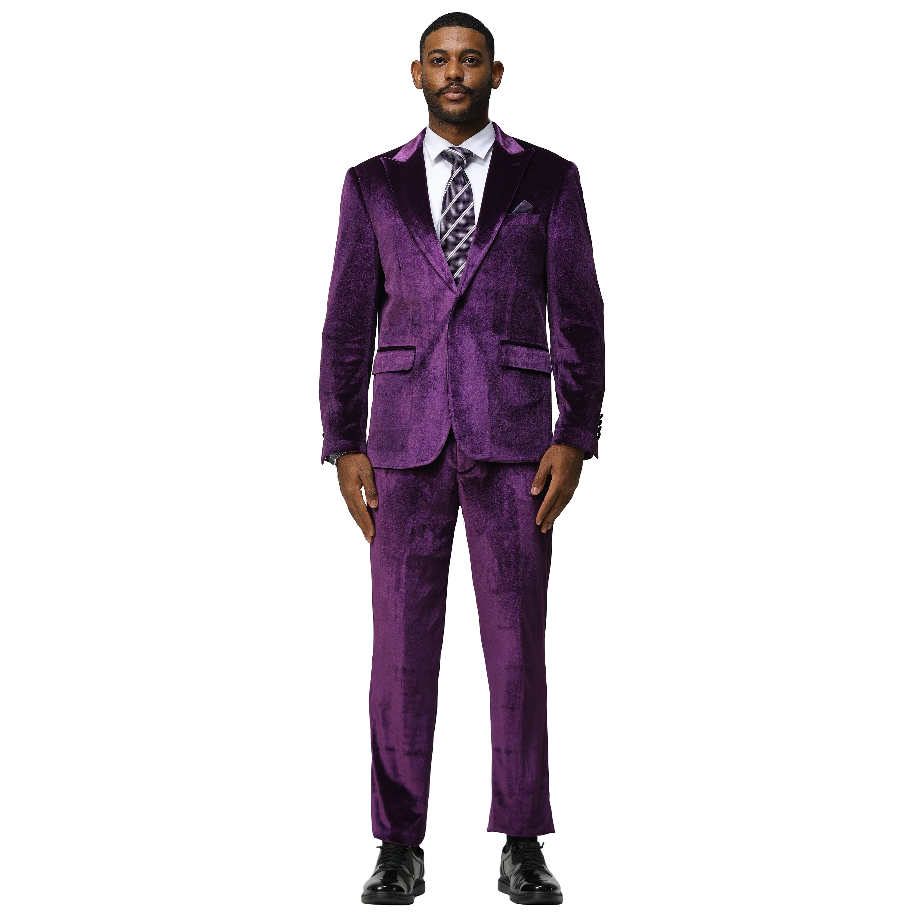 Tazzio Mens Velvet Skinny Fit Suit,Peak Lapel