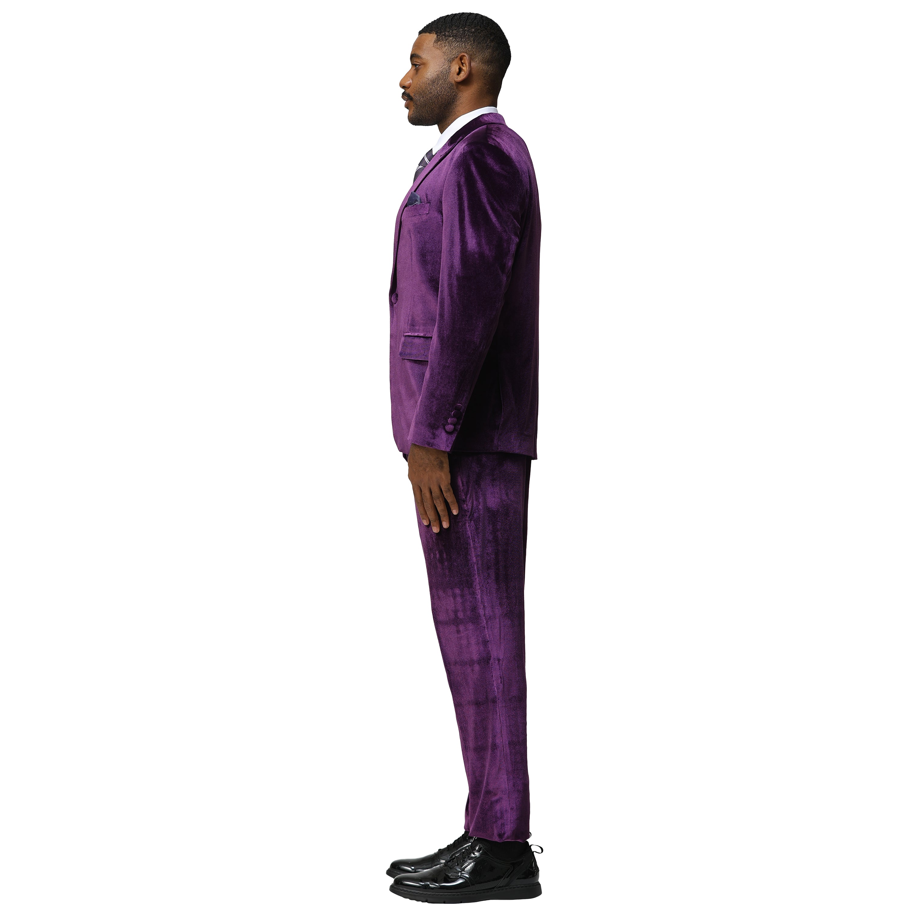 Tazzio Mens Velvet Skinny Fit Suit,Peak Lapel