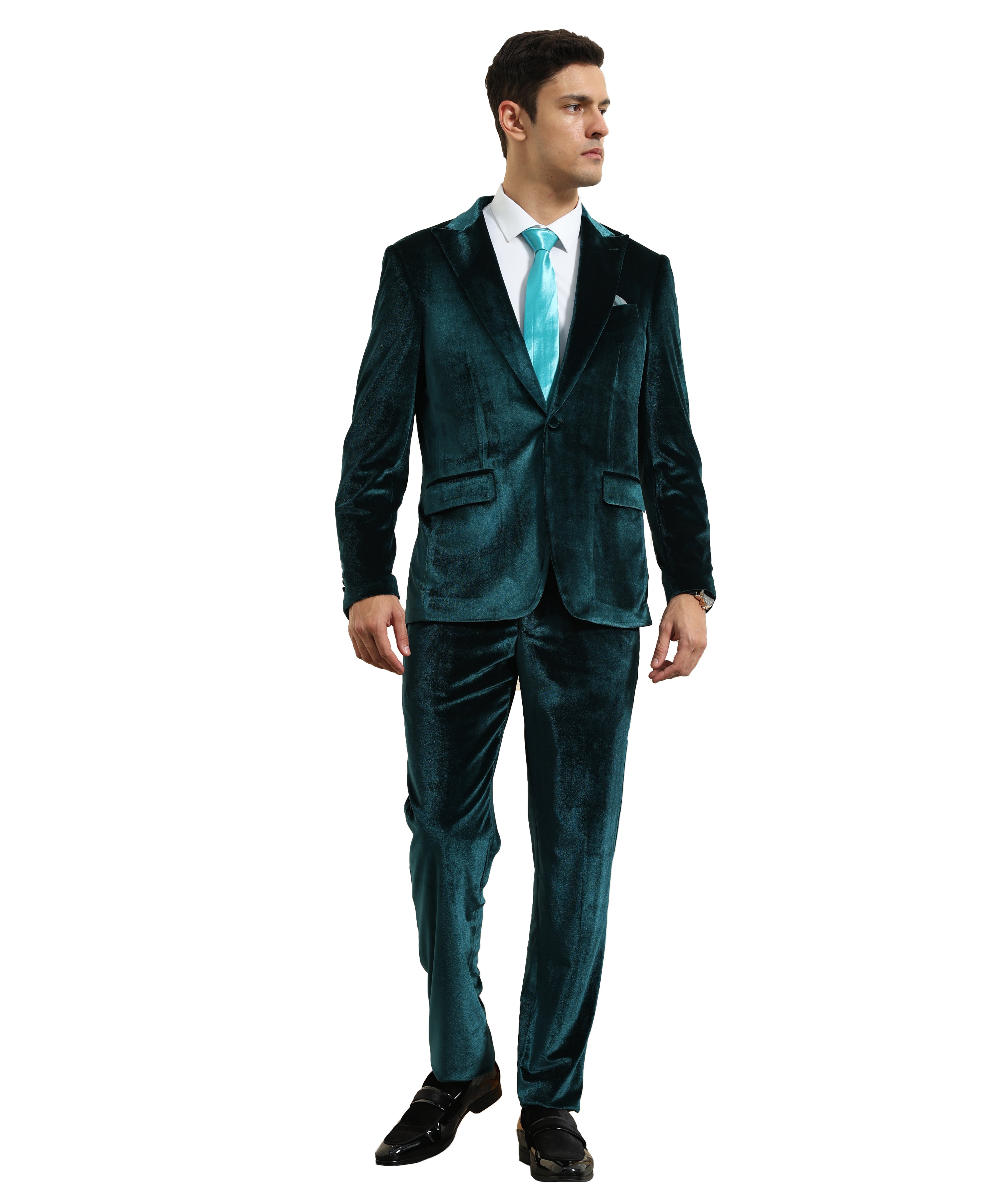 3 PC Solid Textured Peak Lapel Suit