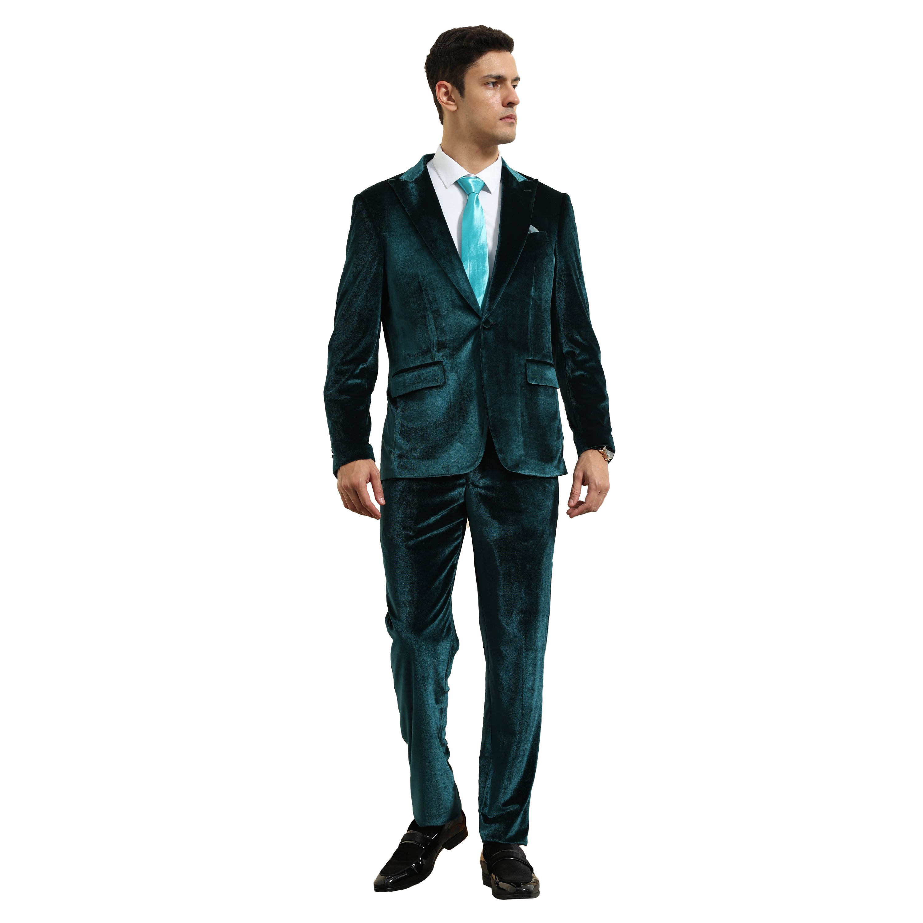 Tazzio Mens Velvet Skinny Fit Suit,Peak Lapel