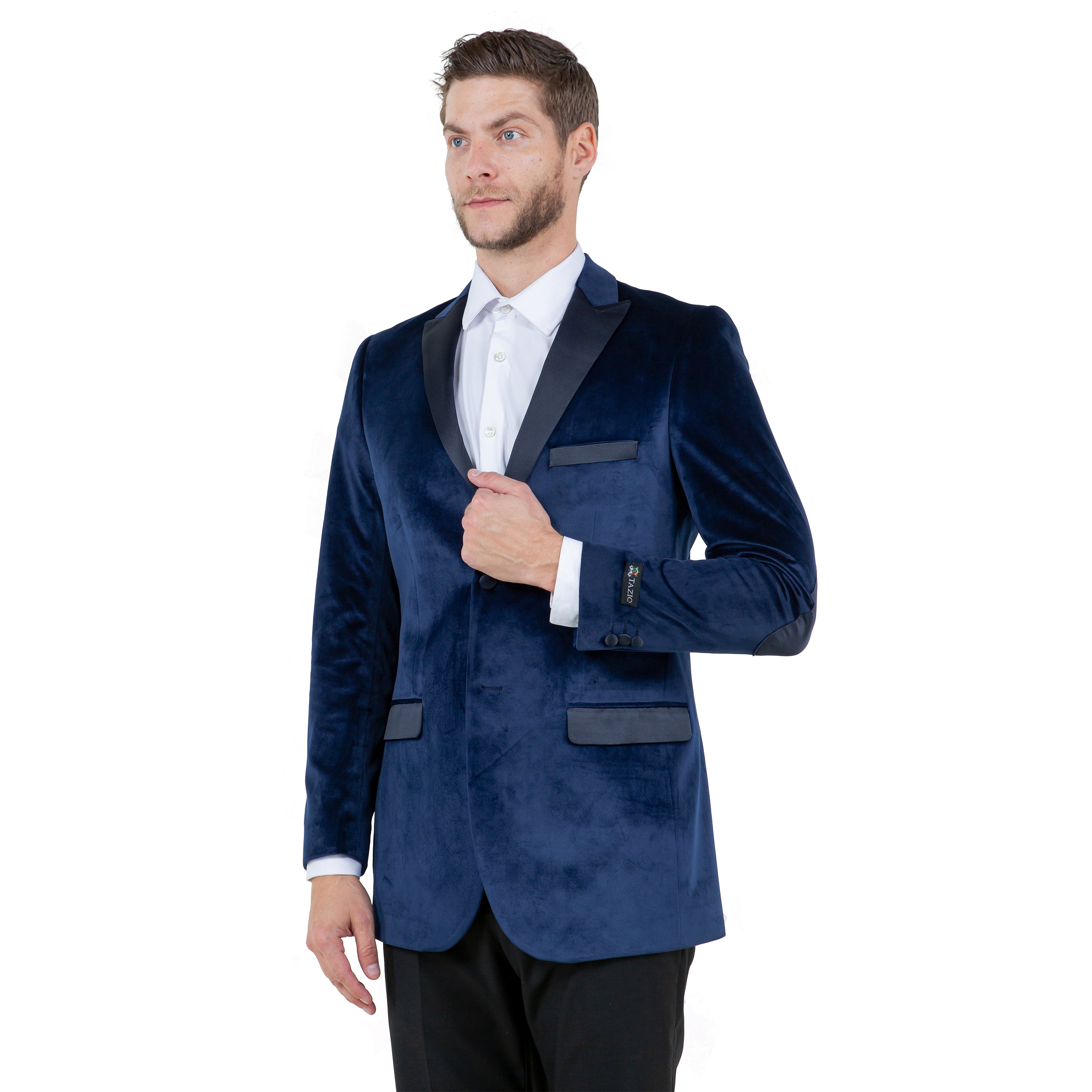 Men's Modern Fit Velvet Blazer w/ Elbow Patch