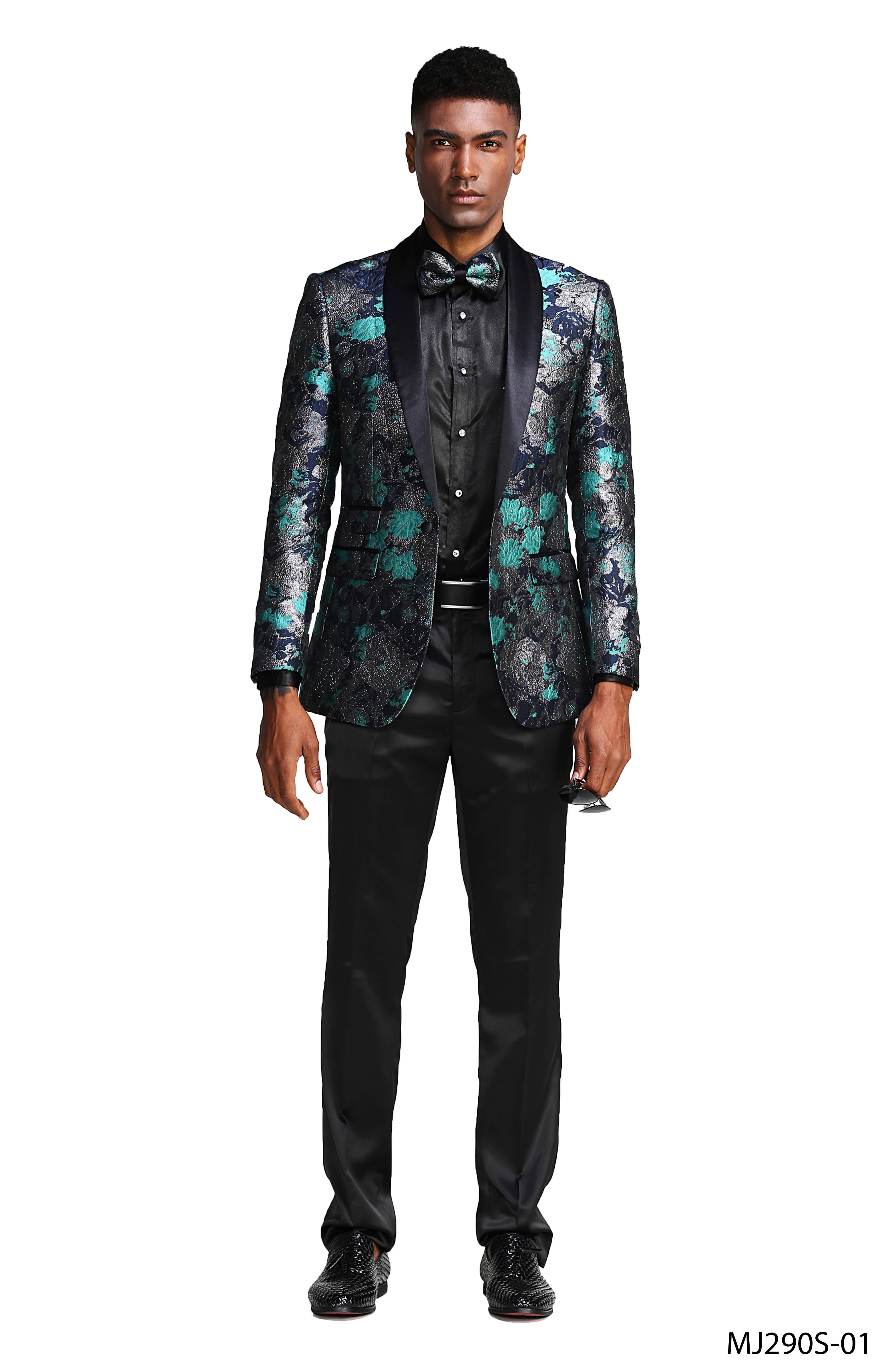 Mens Satin Shawl Lapel Blazer Only Floral Pattern