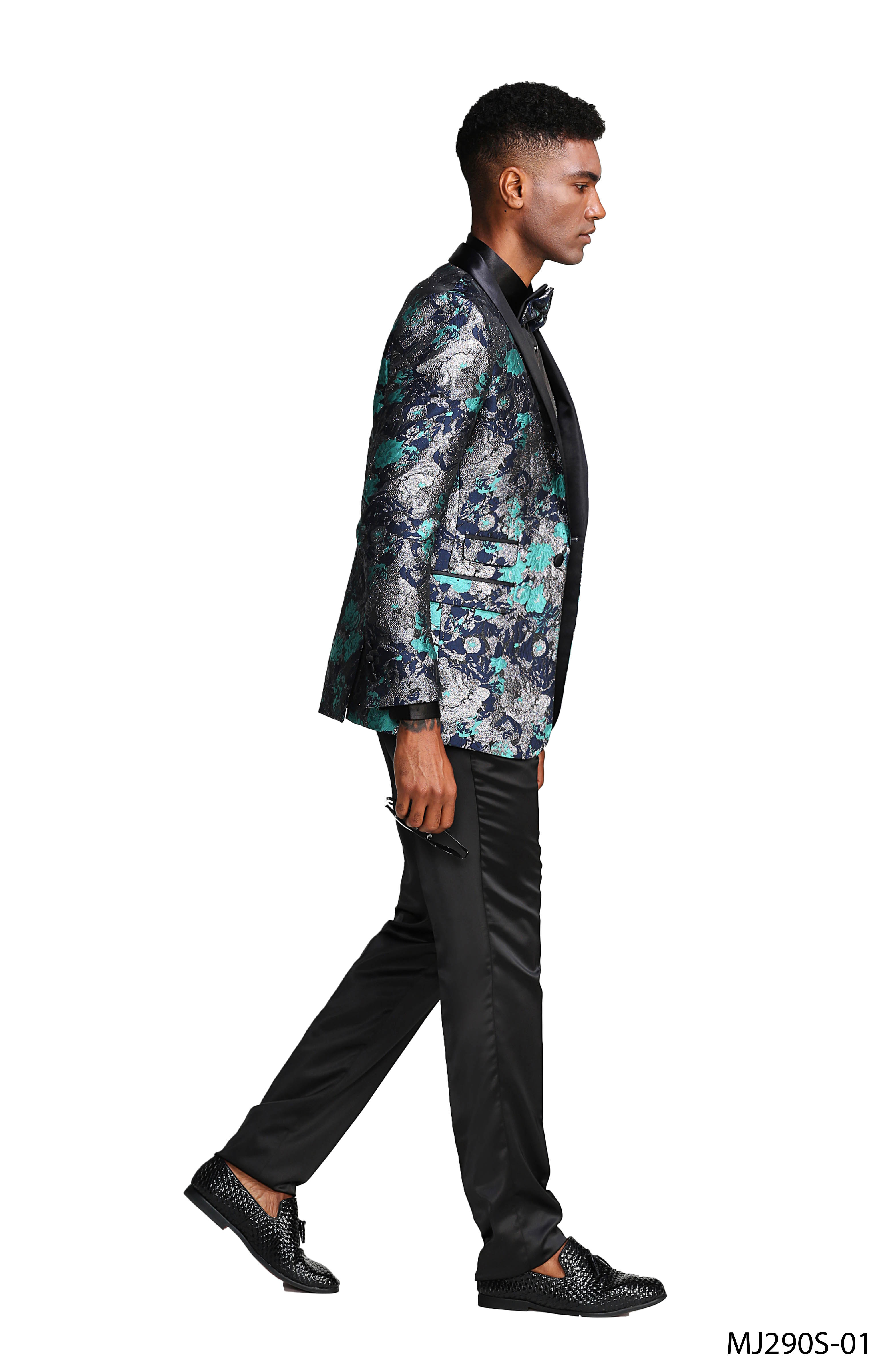 Mens Satin Shawl Lapel Blazer Only Floral Pattern