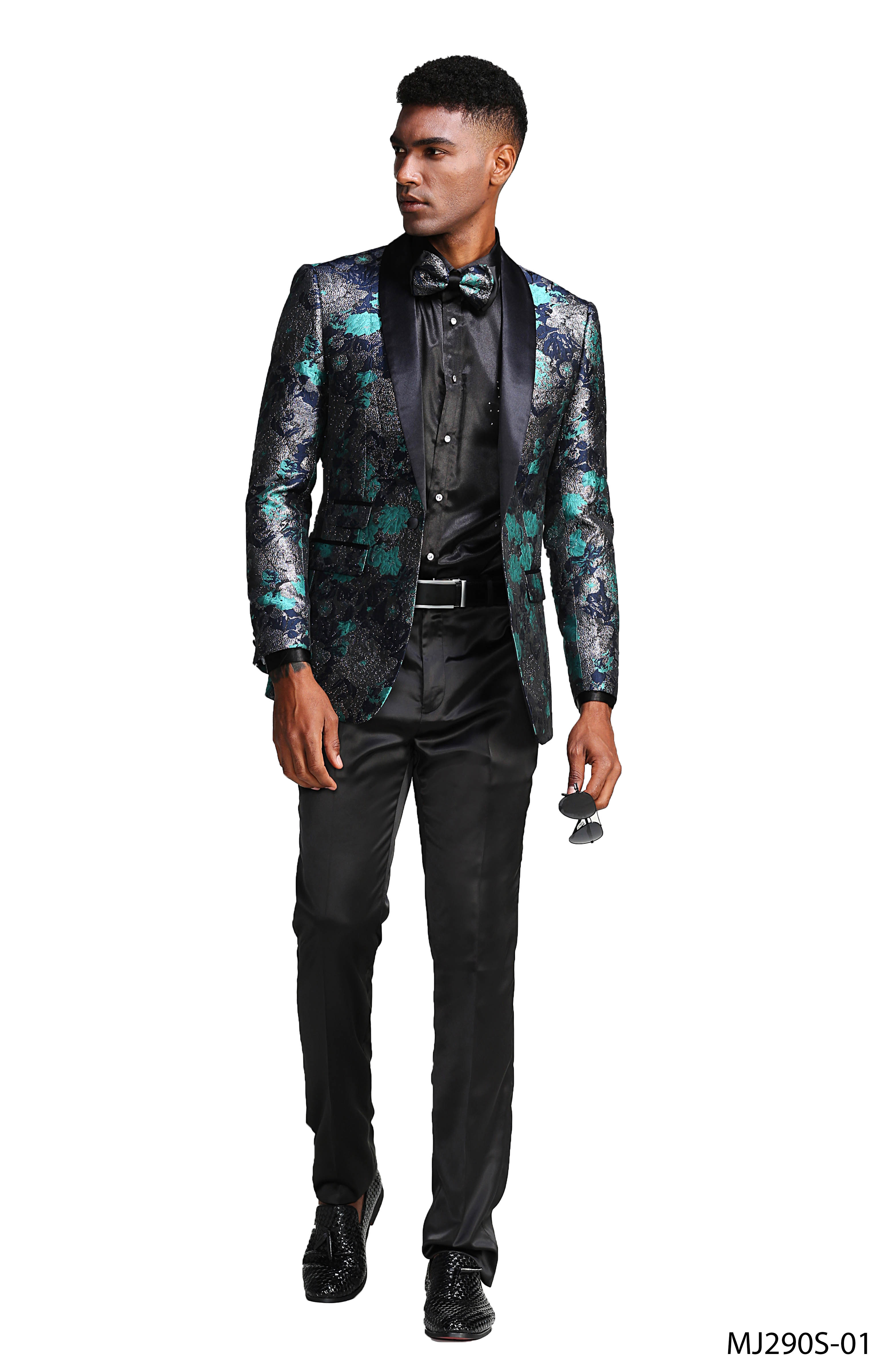 Mens Satin Shawl Lapel Blazer Only Floral Pattern