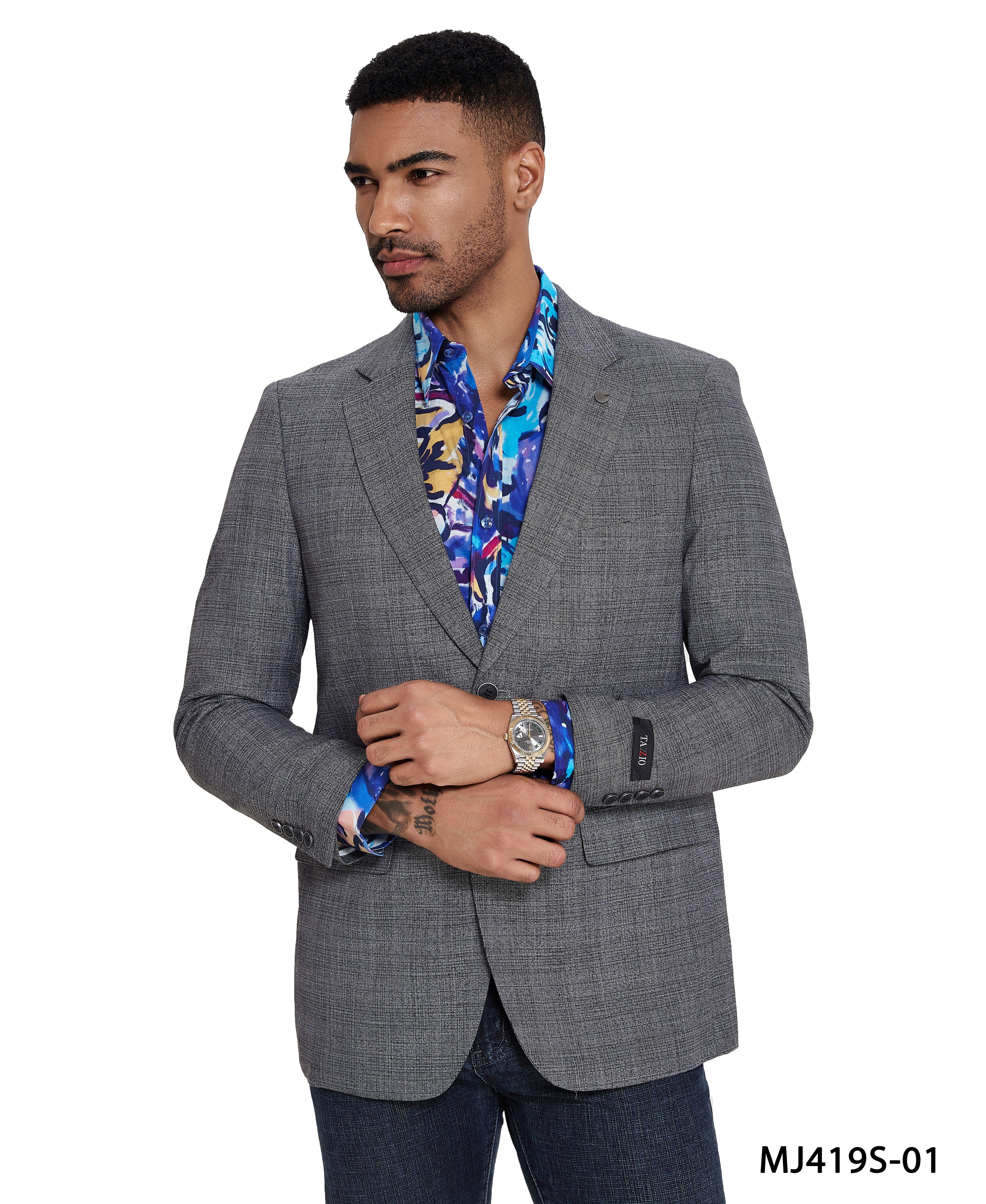 Men's Plaid Slim-Fit Blazer w/ Notch Lapel